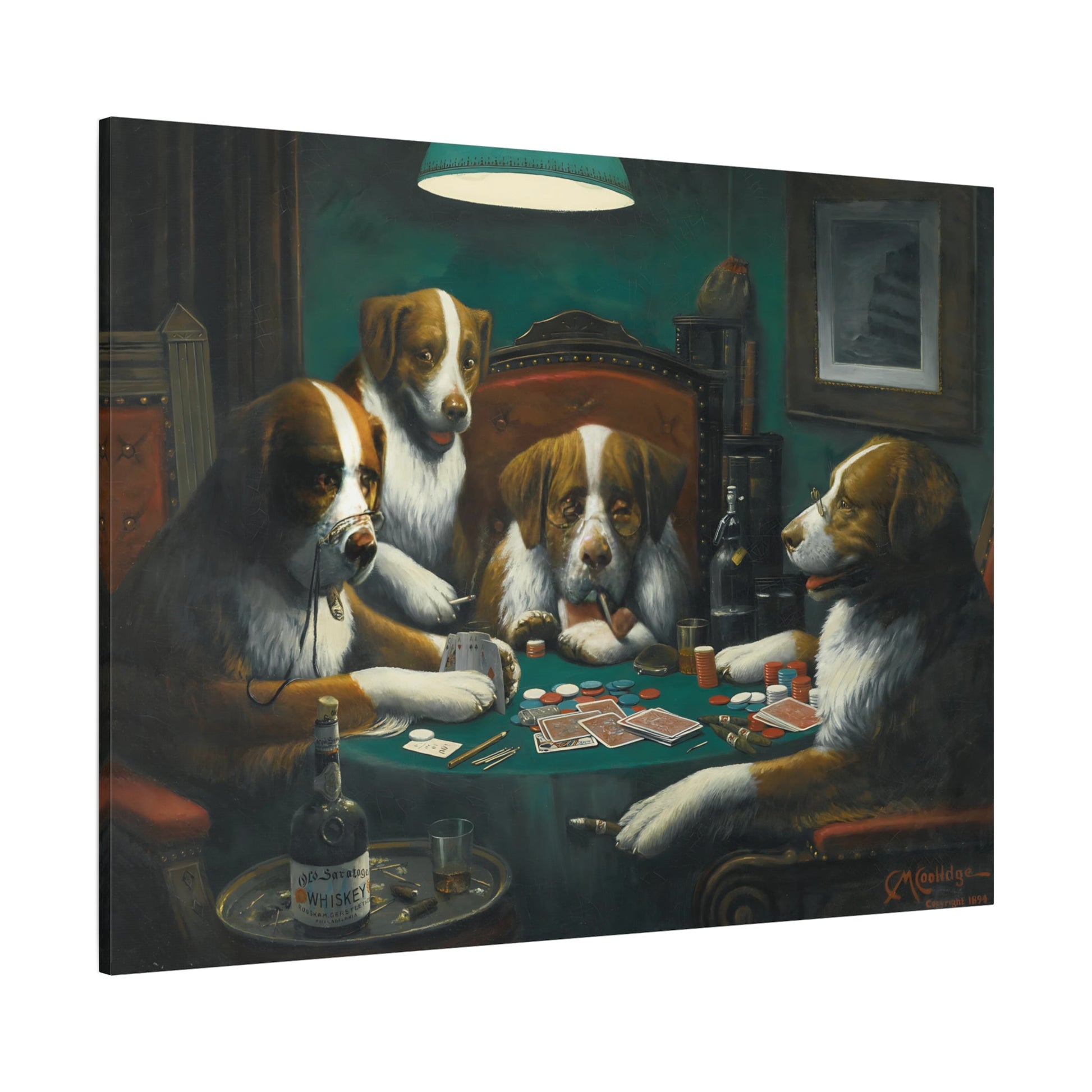 Dogs Playing Poker Canvas Wall Art Print - Cassius Marcellus Coolidge