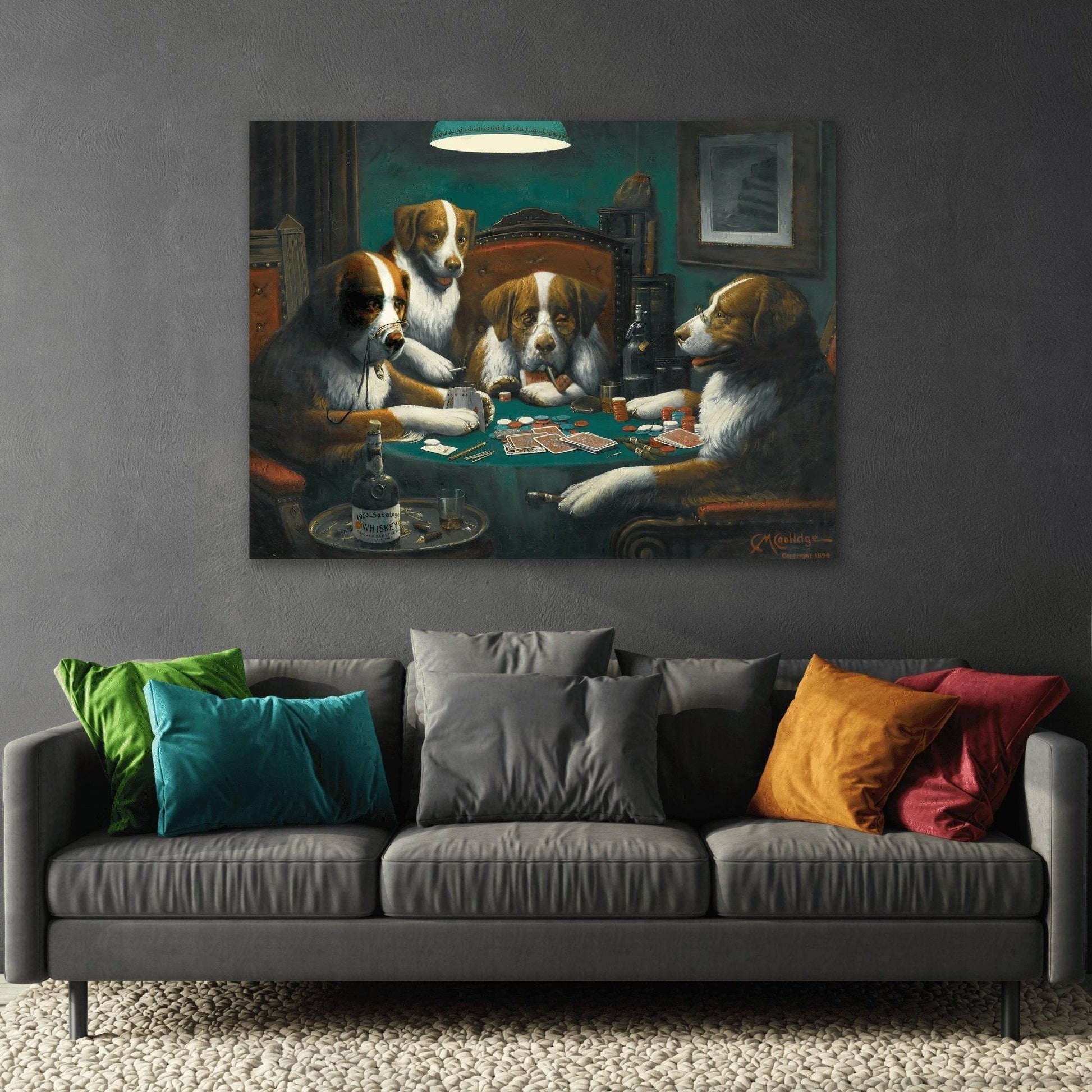 Dogs Playing Poker Canvas Wall Art Print - Cassius Marcellus Coolidge
