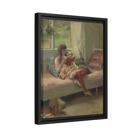 Edelfelt Good Friends Child Reading - Framed Canvas Wall Art Print in Black Frame