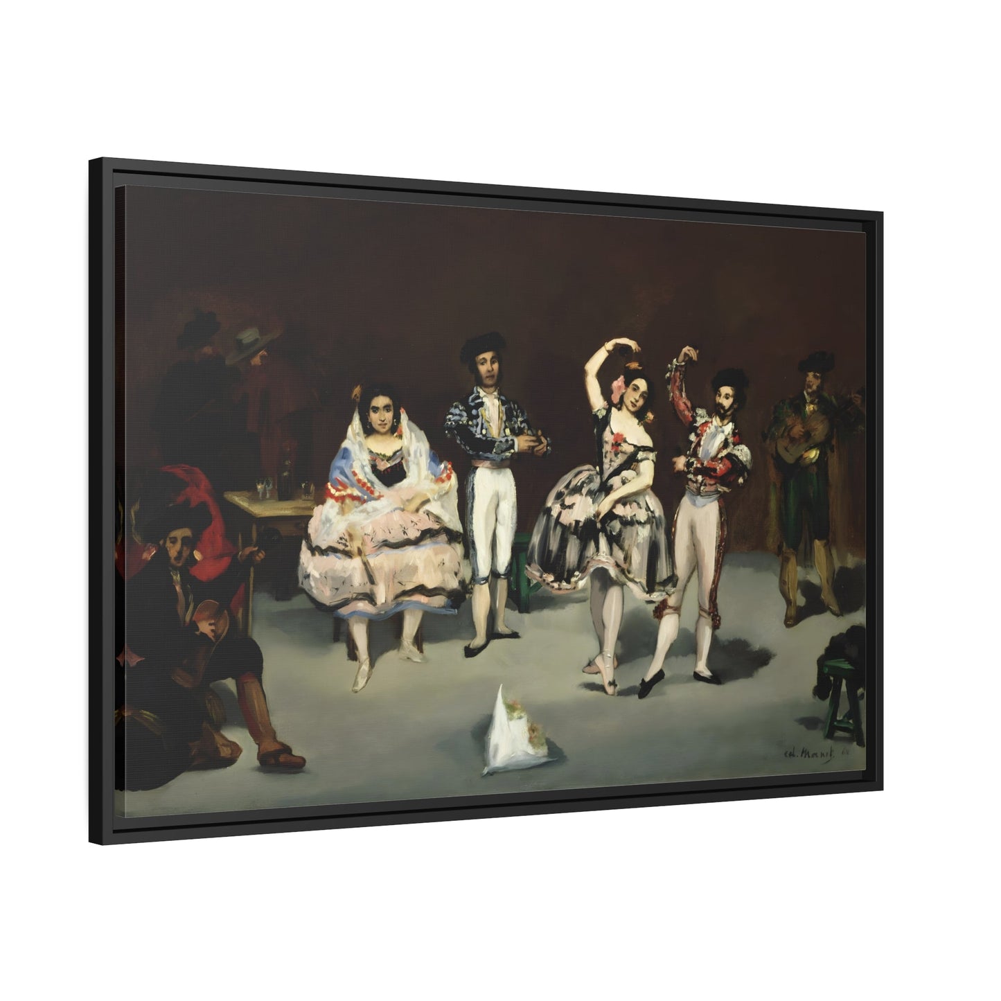 Edouard Manet Spanish Ballet - Framed Canvas Wall Art Print in Black Pinewood Frame