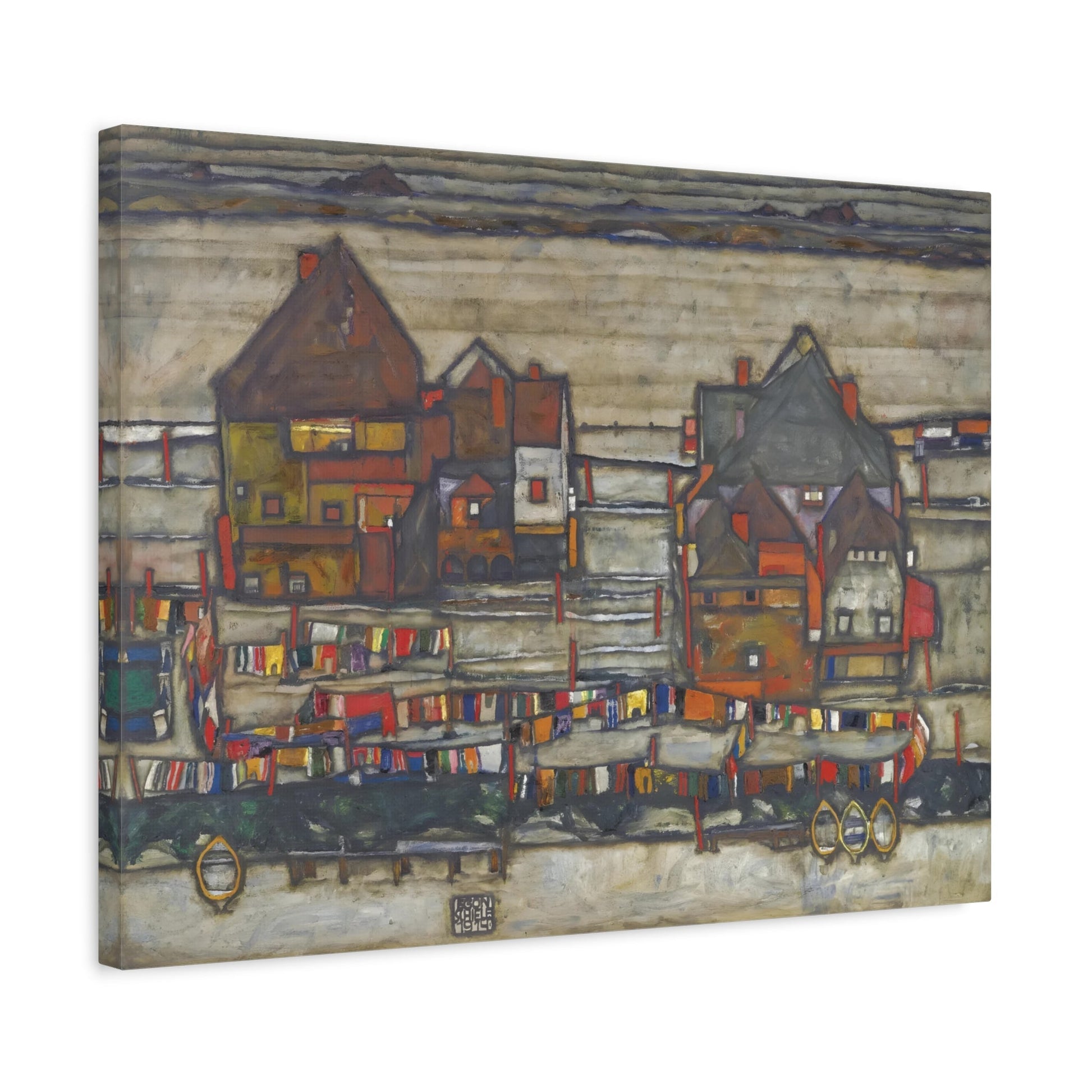 Egon Schiele Houses With Laundry Suburb - Canvas Wall Art Print