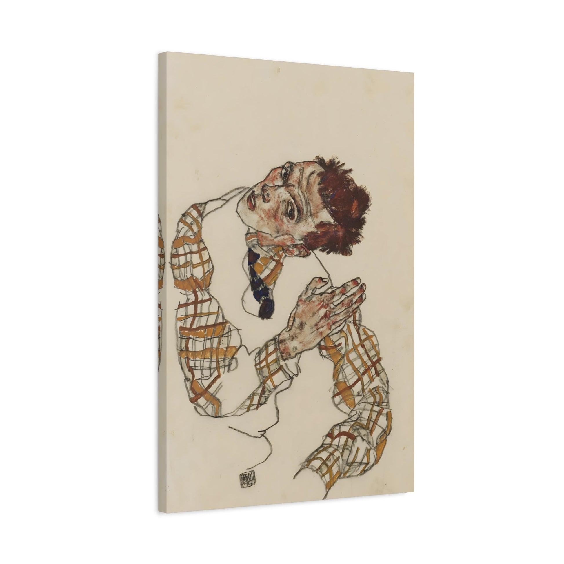 Egon Schiele Self Portrait Checkered Shirt - Canvas Art Print