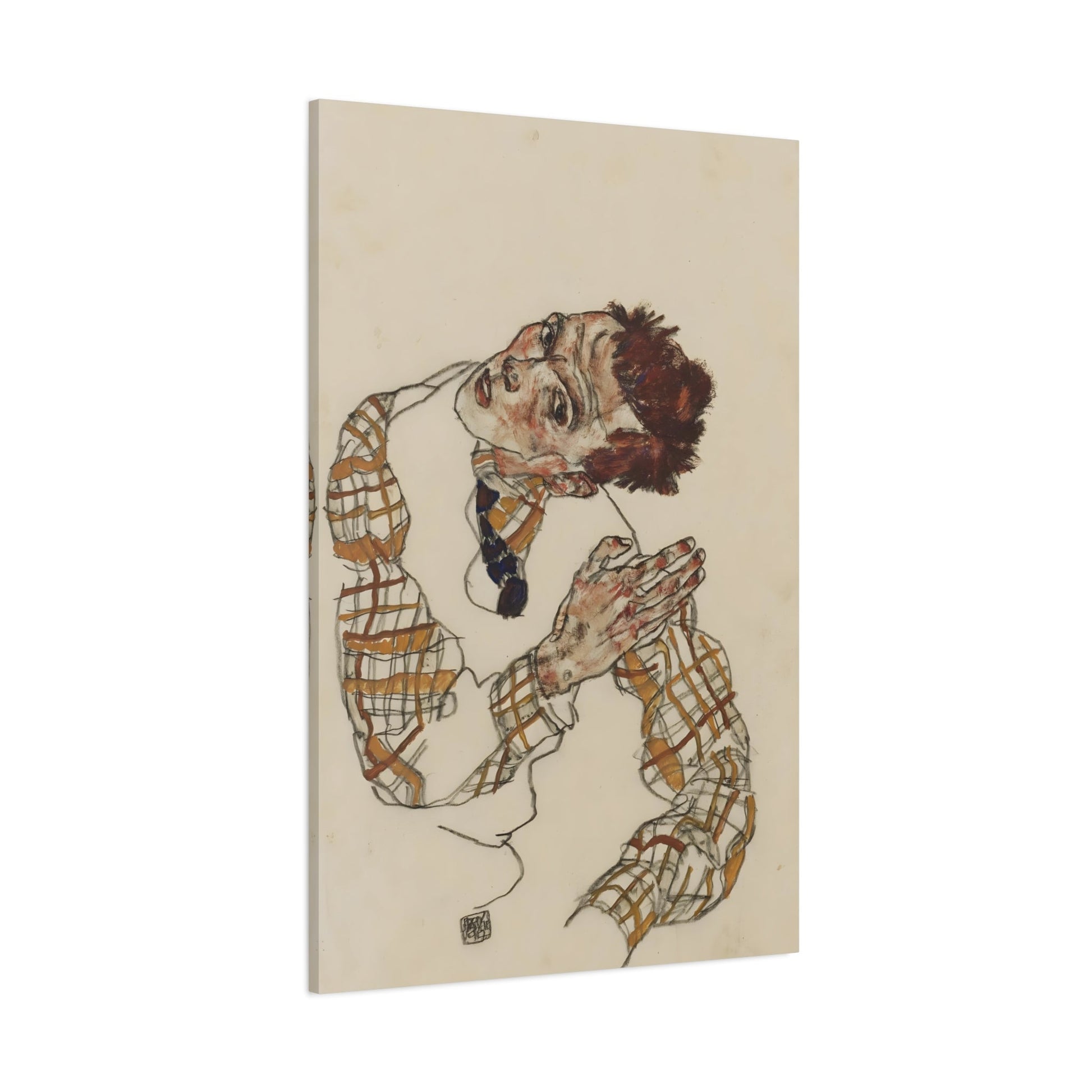 Egon Schiele Self Portrait Checkered Shirt - Canvas Art Print