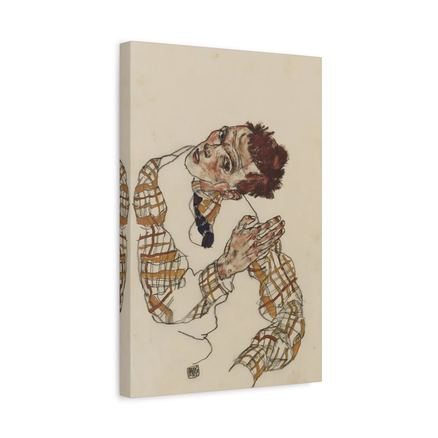 Egon Schiele Self Portrait Checkered Shirt - Canvas Art Print