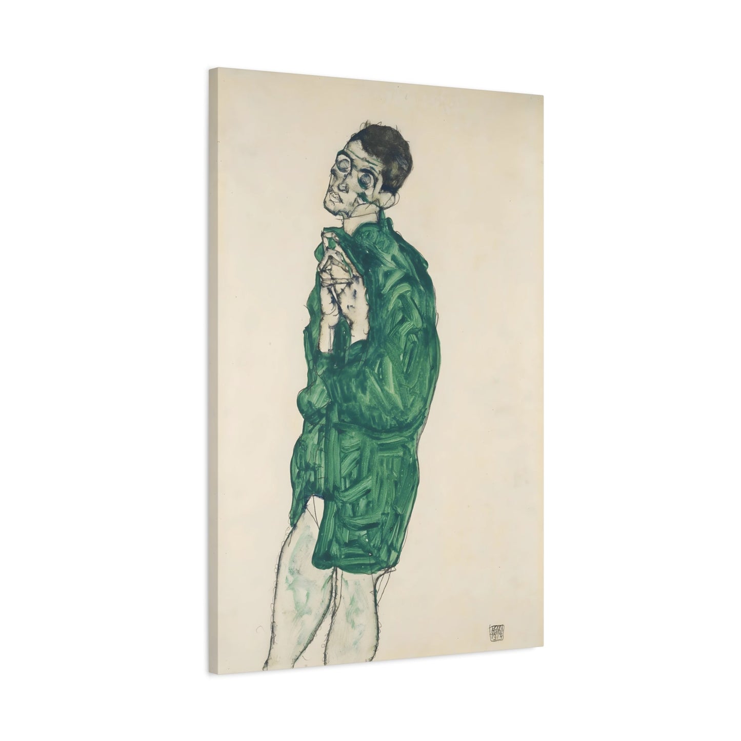 Egon Schiele Self-portrait Green Shirt - Canvas Wall Art Print Reproduction