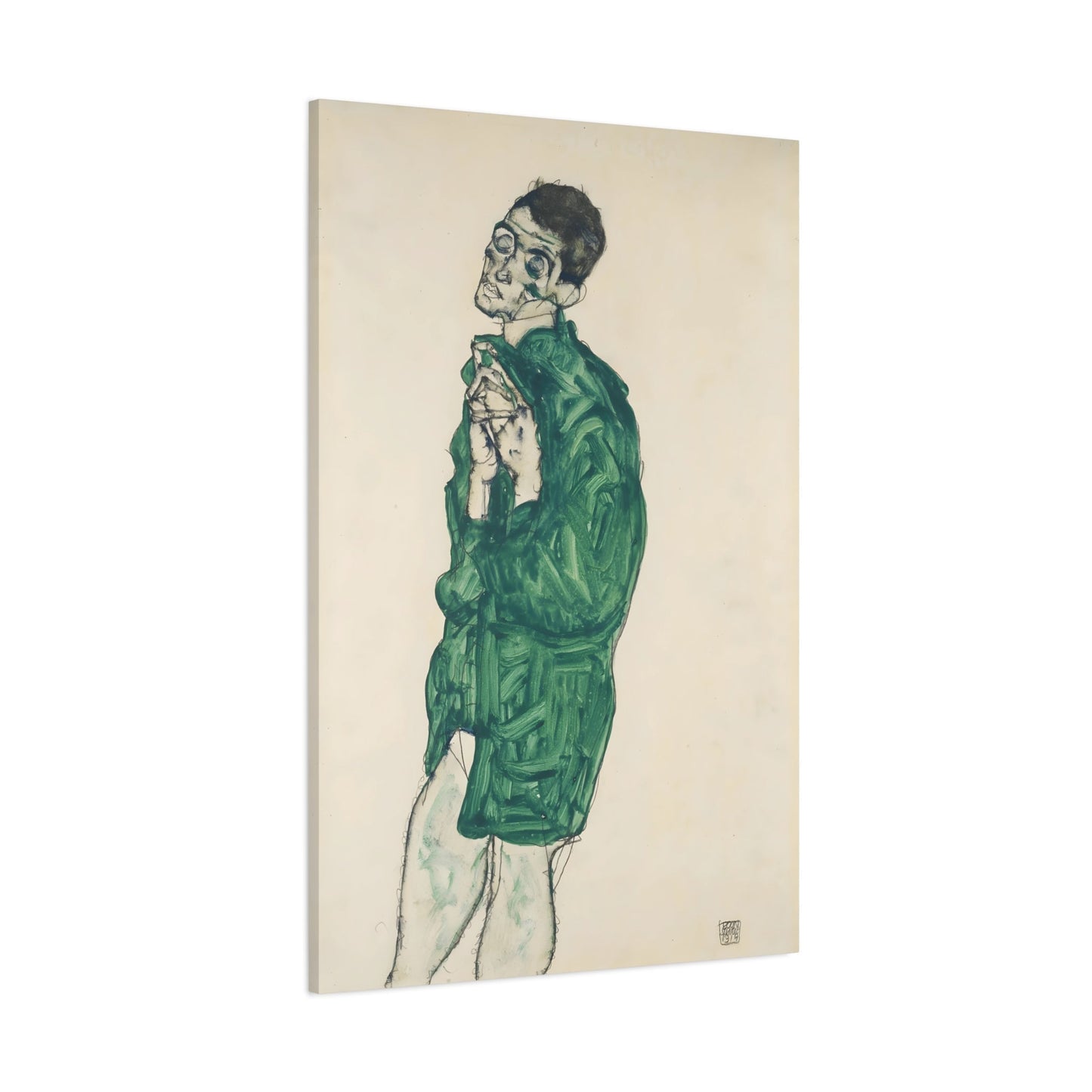 Egon Schiele Self-portrait Green Shirt - Canvas Wall Art Print Reproduction