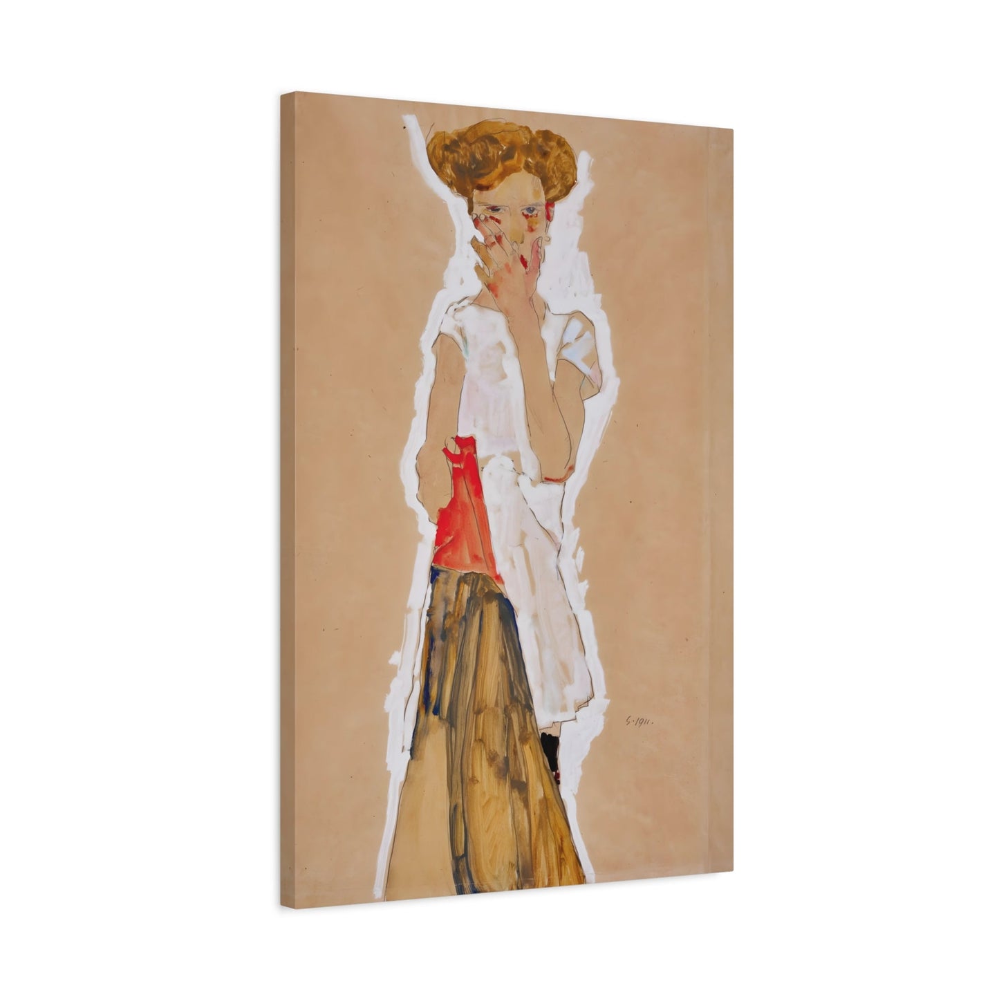 Egon Schiele Standing Girl in White Petticoat - Canvas Wall Art Print