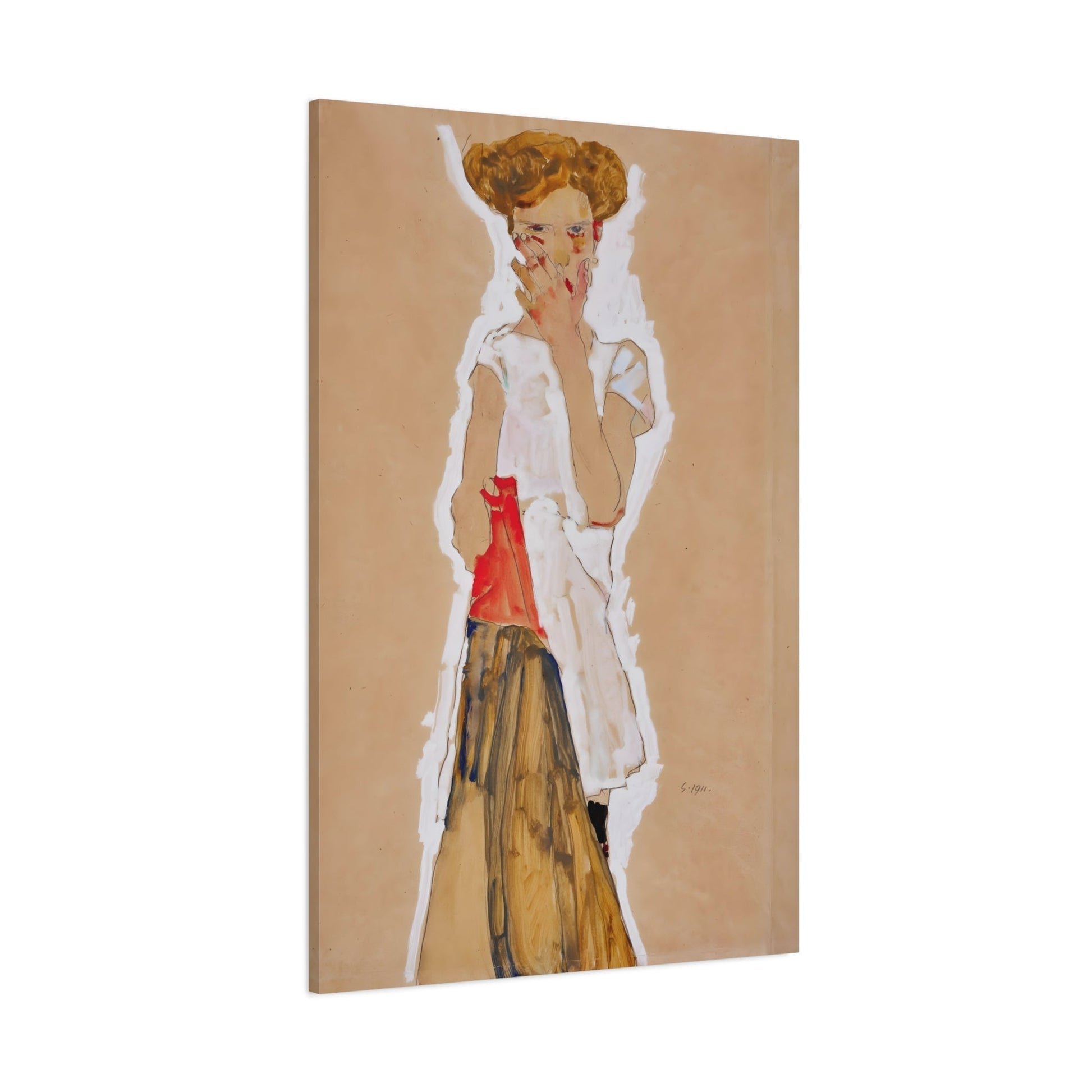 Egon Schiele Standing Girl in White Petticoat - Canvas Wall Art Print