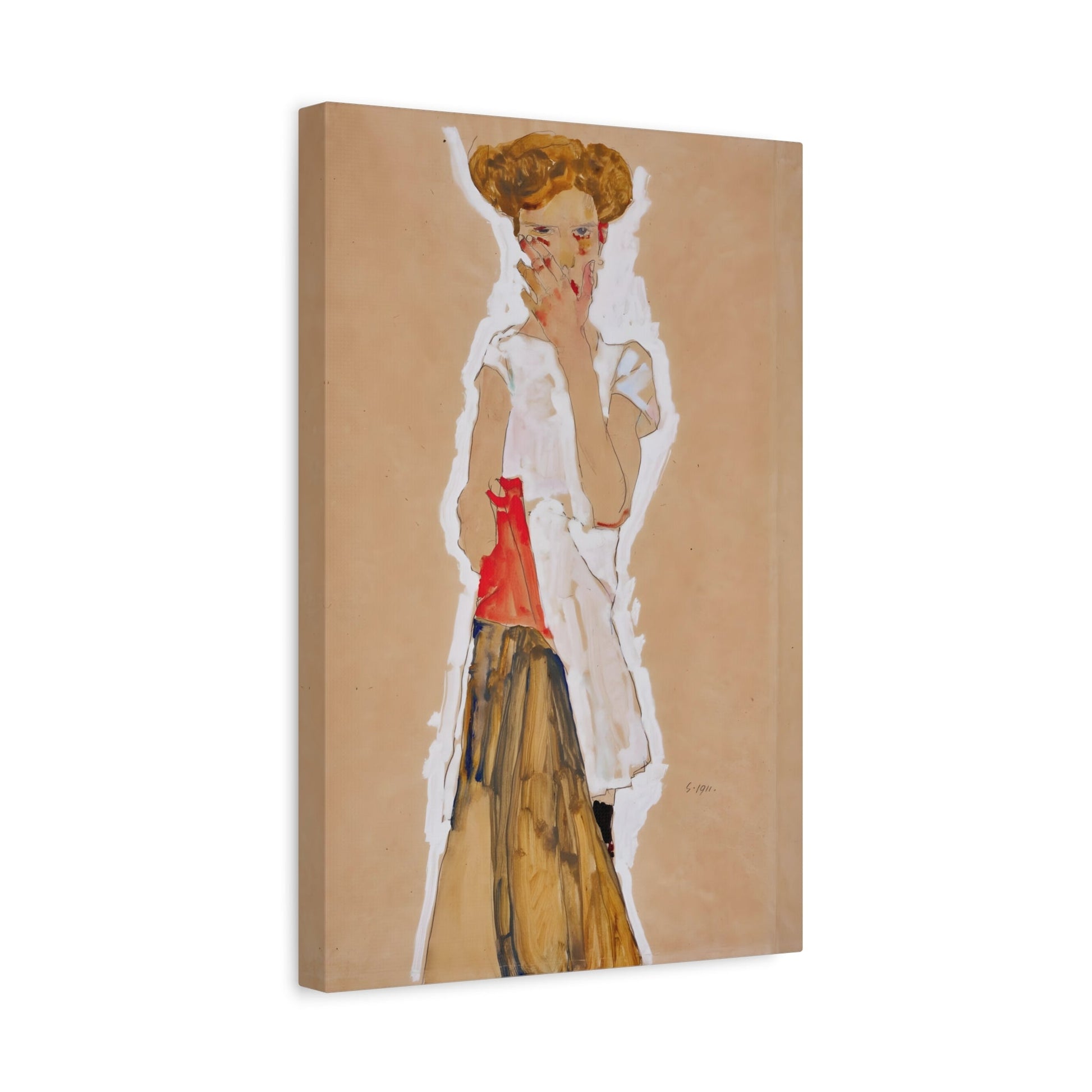 Egon Schiele Standing Girl in White Petticoat - Canvas Wall Art Print