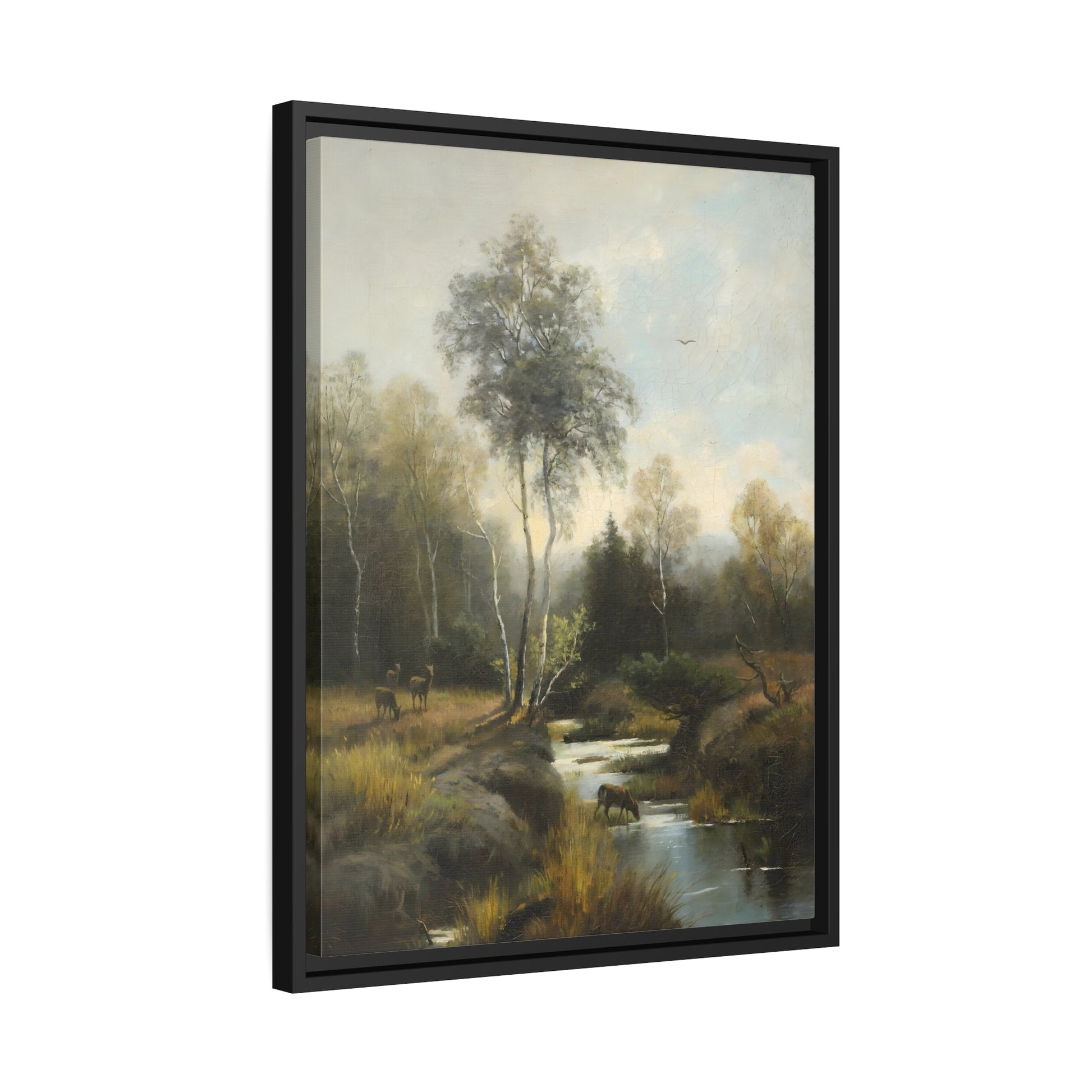 Emilie Mediz Pelikan Wooded Landscape - Framed Canvas Wall Art Print in Black Frame