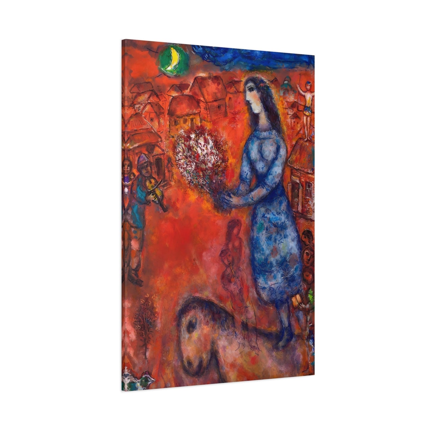 Famous Artist Painting Reproduction Bride with Bouquet - Red Canvas Wall Art Chagall Print