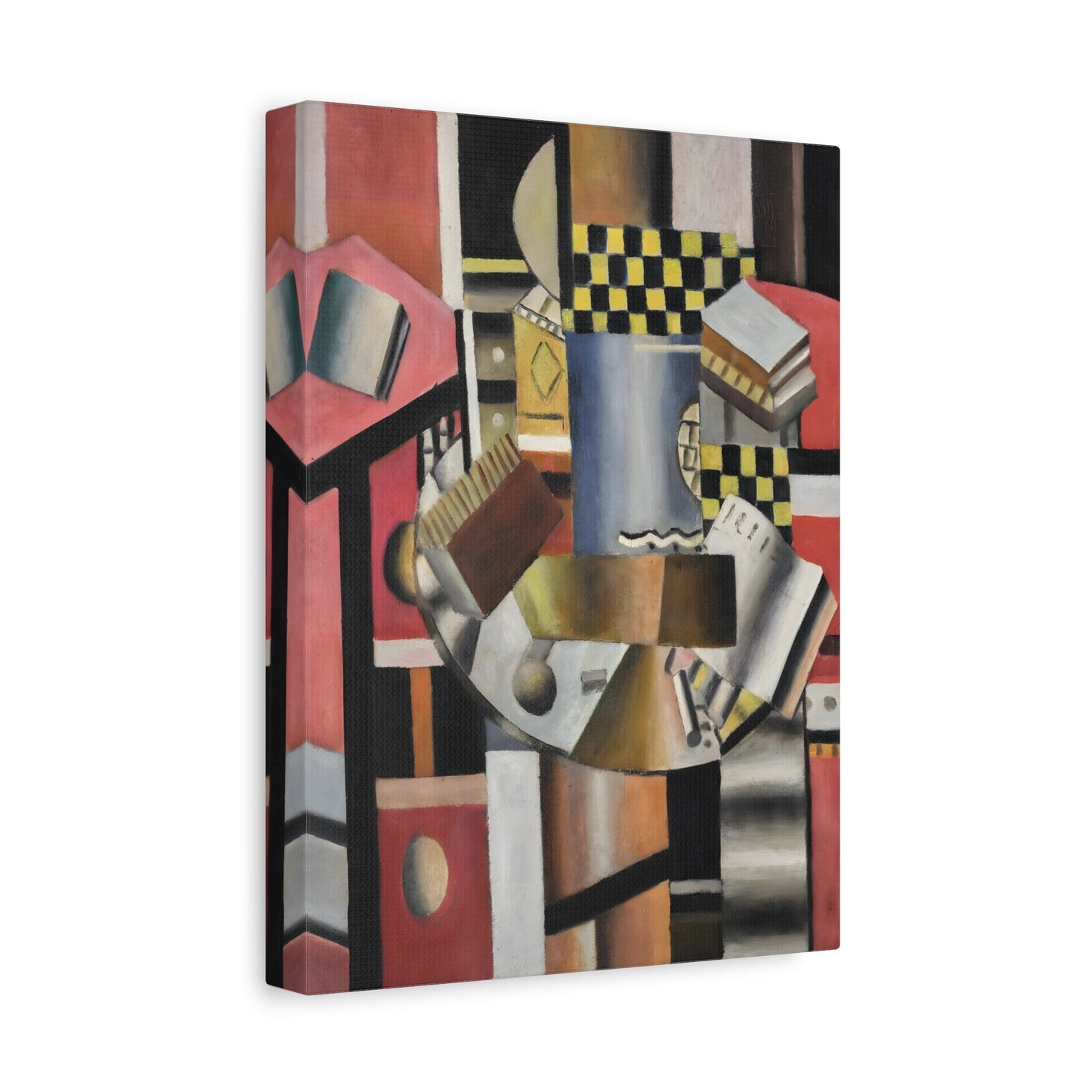 Fernand Leger Yellow Checkerboard - Canvas Wall Art Print Reproduction