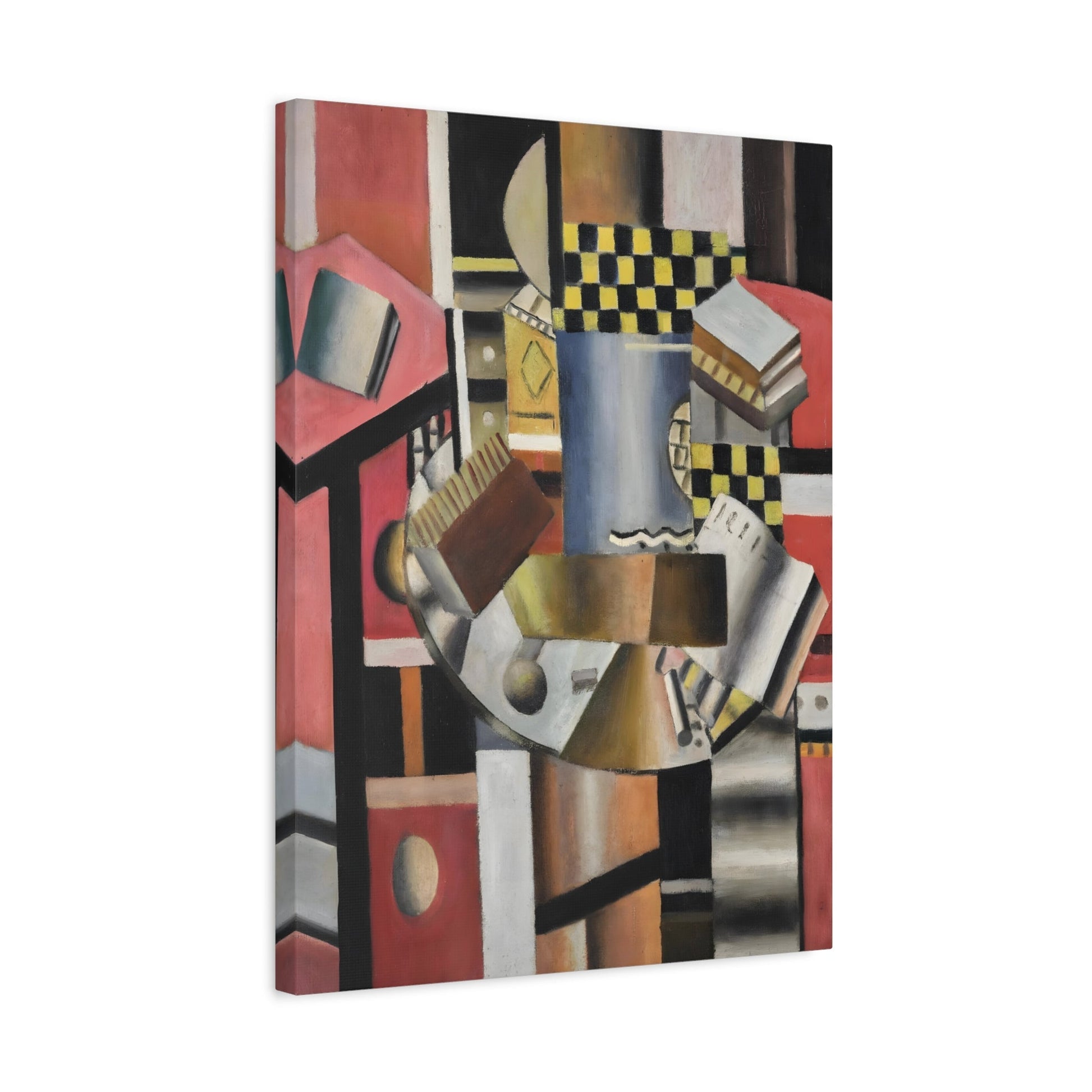 Fernand Leger Yellow Checkerboard - Canvas Wall Art Print Reproduction