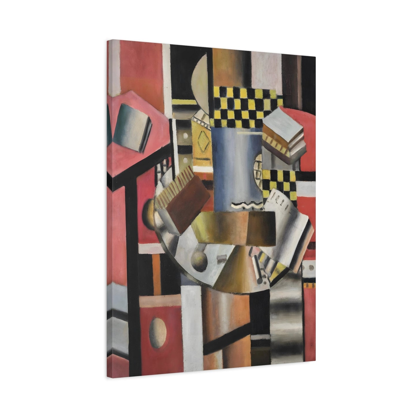 Fernand Leger Yellow Checkerboard - Canvas Wall Art Print Reproduction