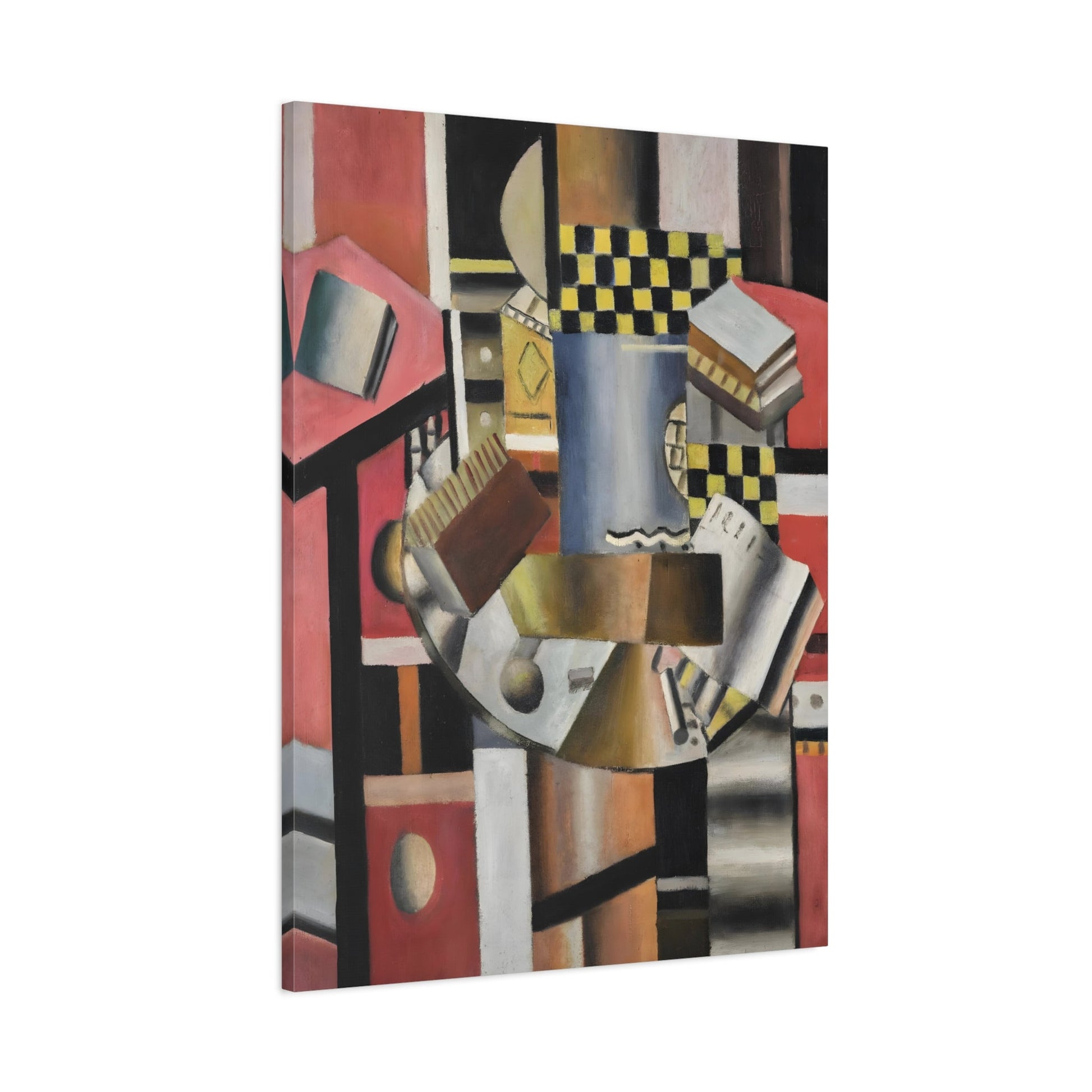 Fernand Leger Yellow Checkerboard - Canvas Wall Art Print Reproduction