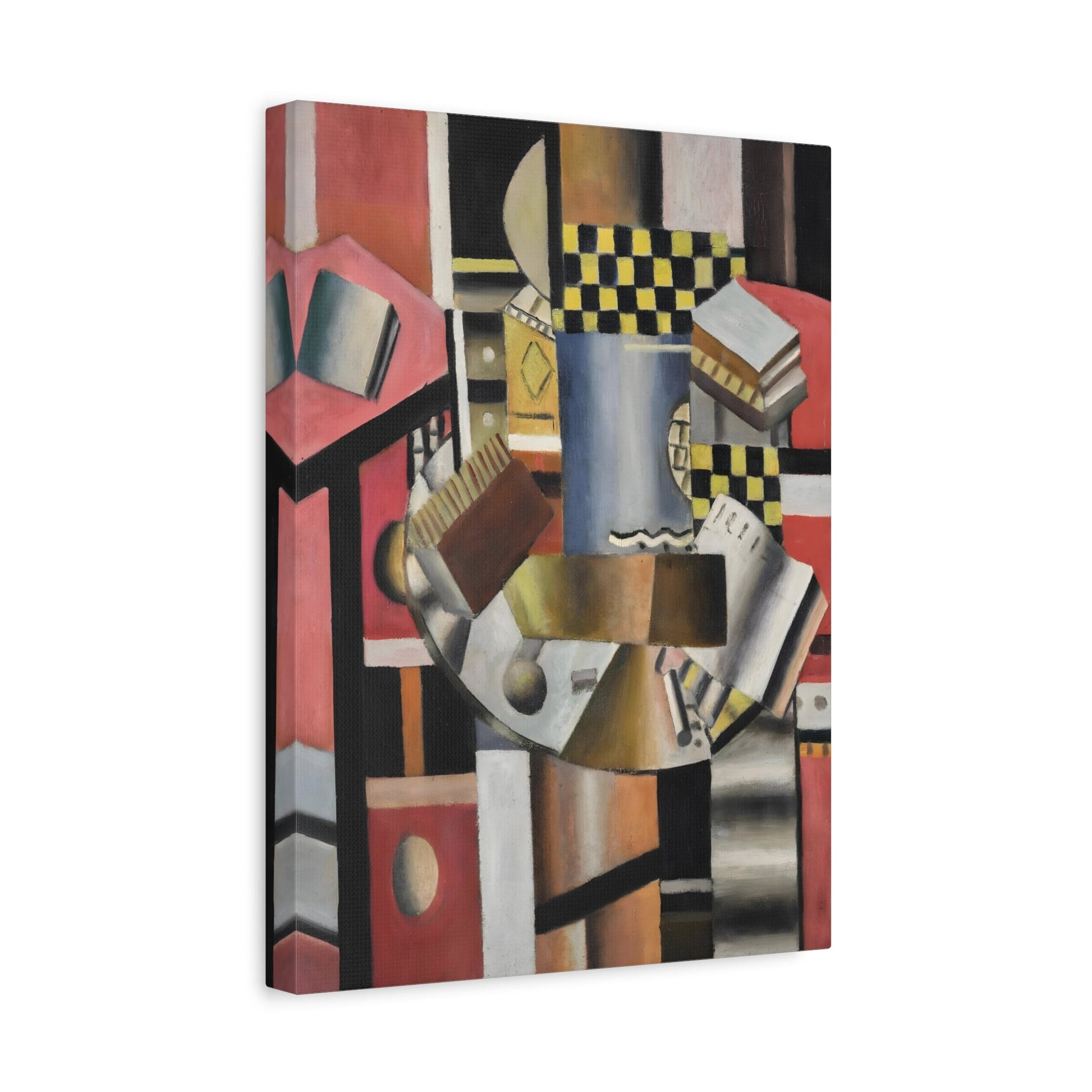 Fernand Leger Yellow Checkerboard - Canvas Wall Art Print Reproduction