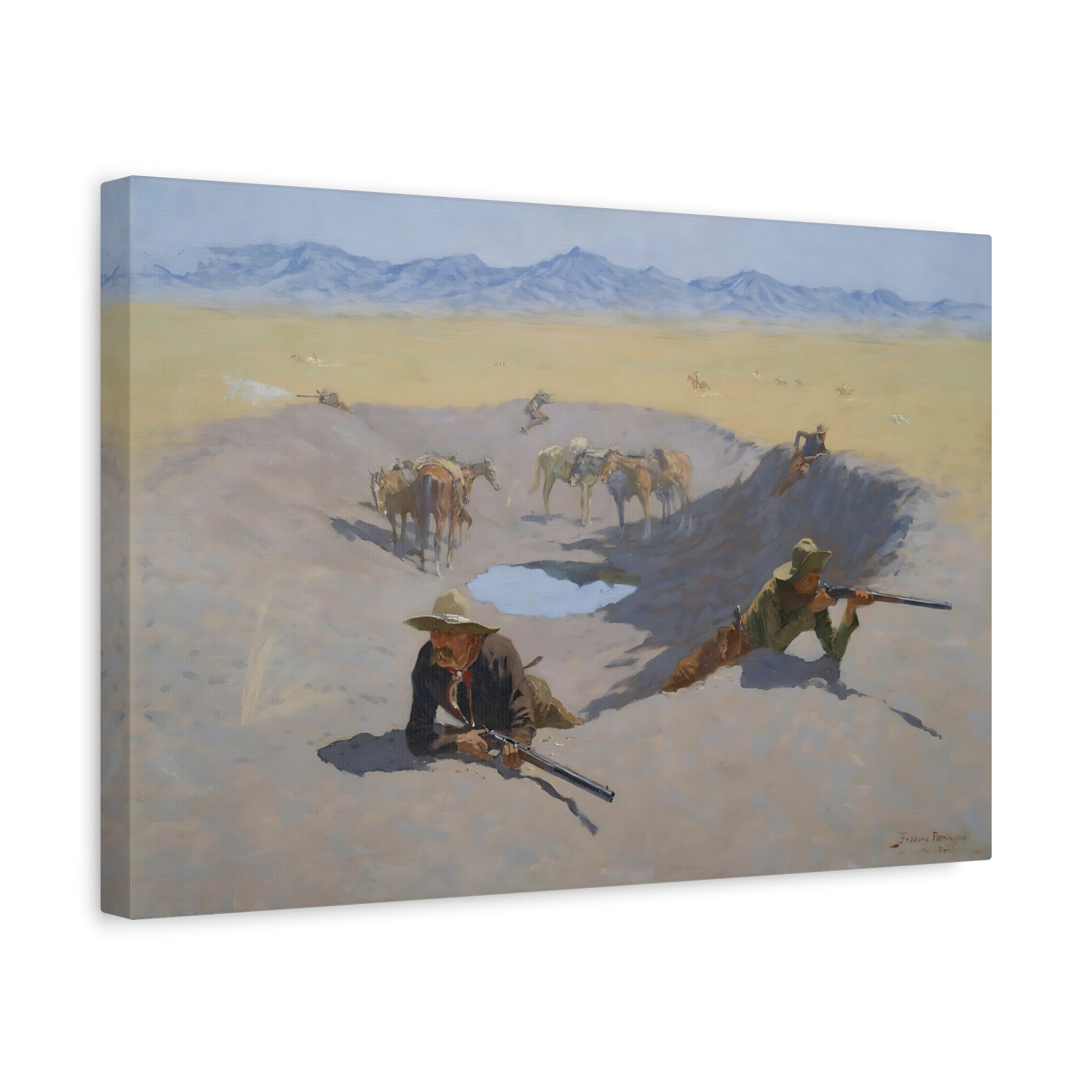 Fight Waterhole Canvas Print - Western Remington Wall Art Reproduction