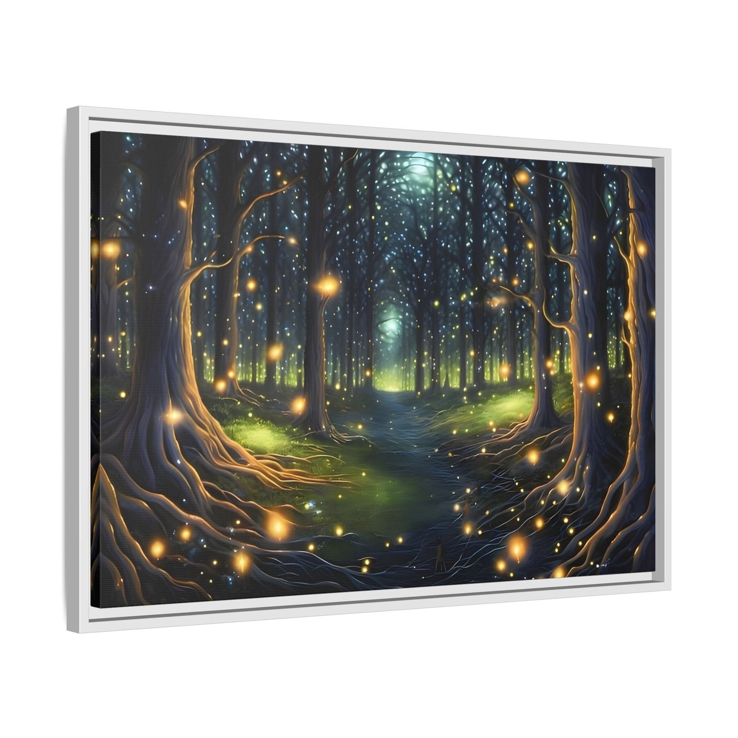 Fireflies Magic Trail Canvas Print, Electric Forest Illumination Wall Art