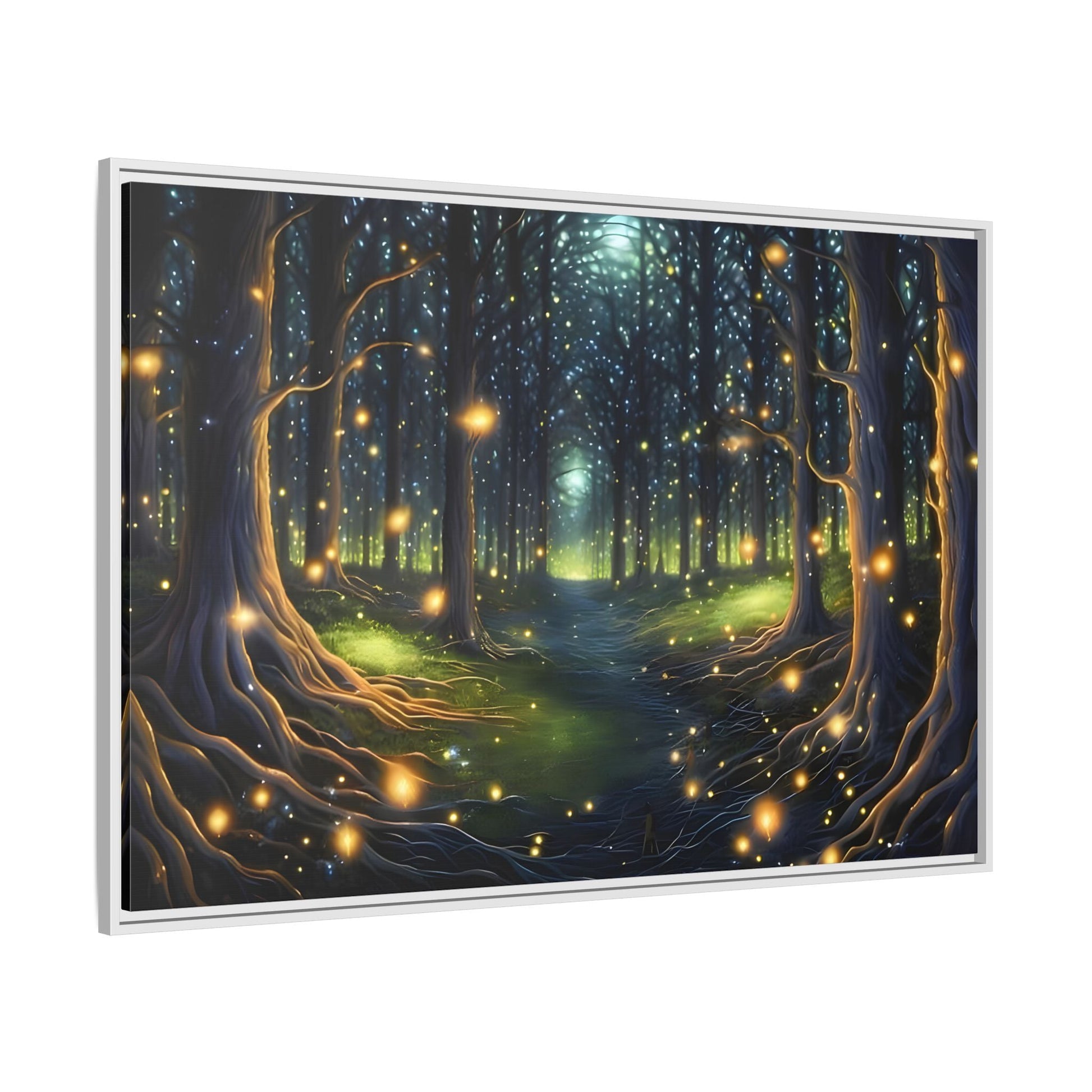 Fireflies Magic Trail Canvas Print, Electric Forest Illumination Wall Art