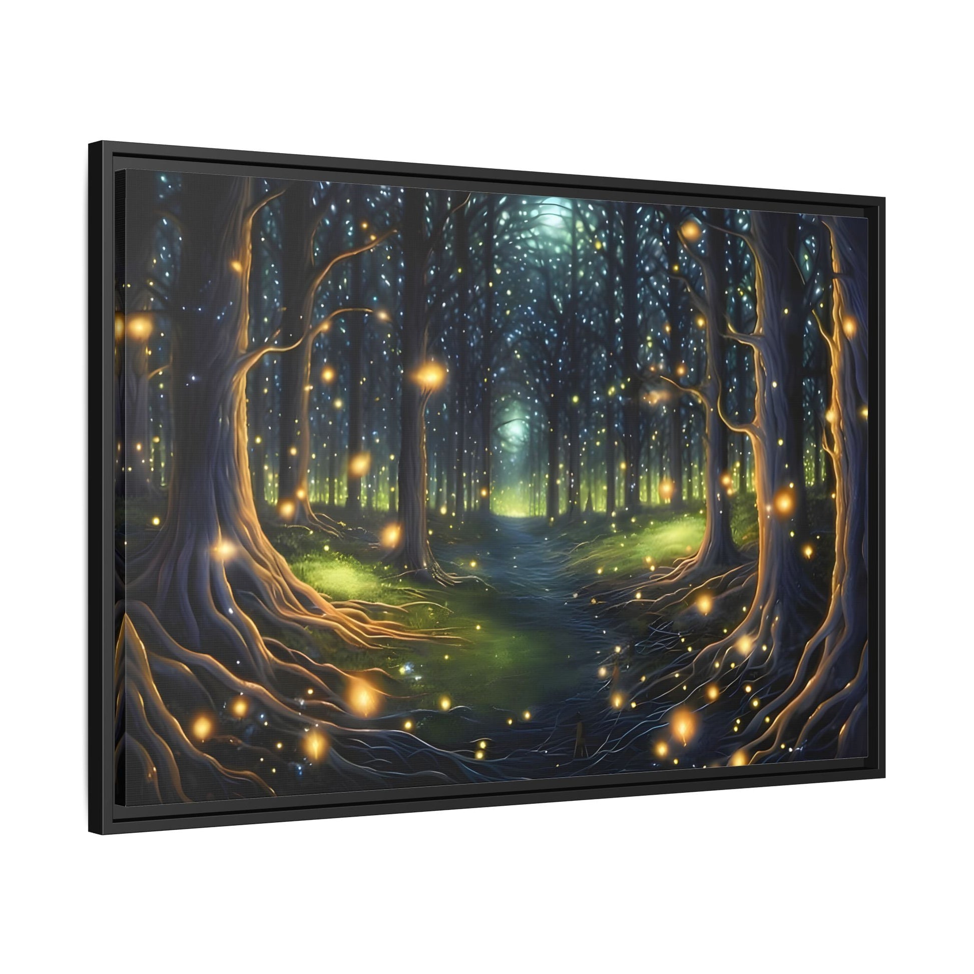Fireflies Magic Trail Canvas Print, Electric Forest Illumination Wall Art