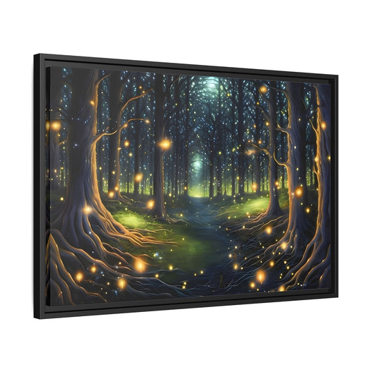 Fireflies Magic Trail Canvas Print, Electric Forest Illumination Wall Art
