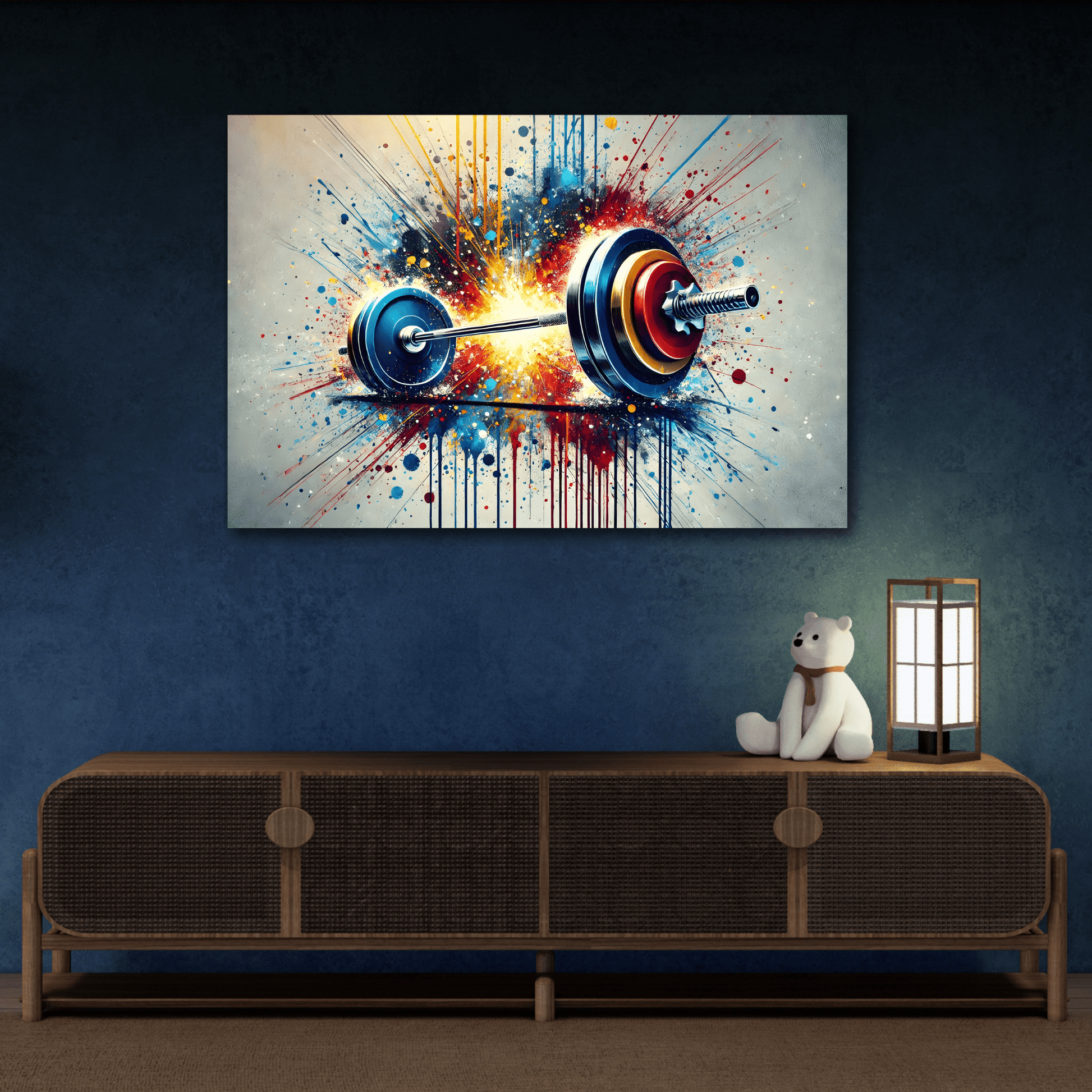 Fitness Weightlifting Canvas Workout Wall Art - Gym Abstract Barbell Painting Print