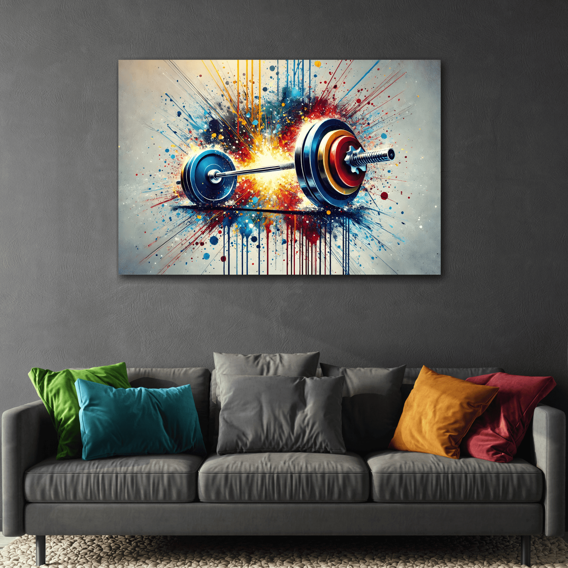 Fitness Weightlifting Canvas Workout Wall Art - Gym Abstract Barbell Painting Print
