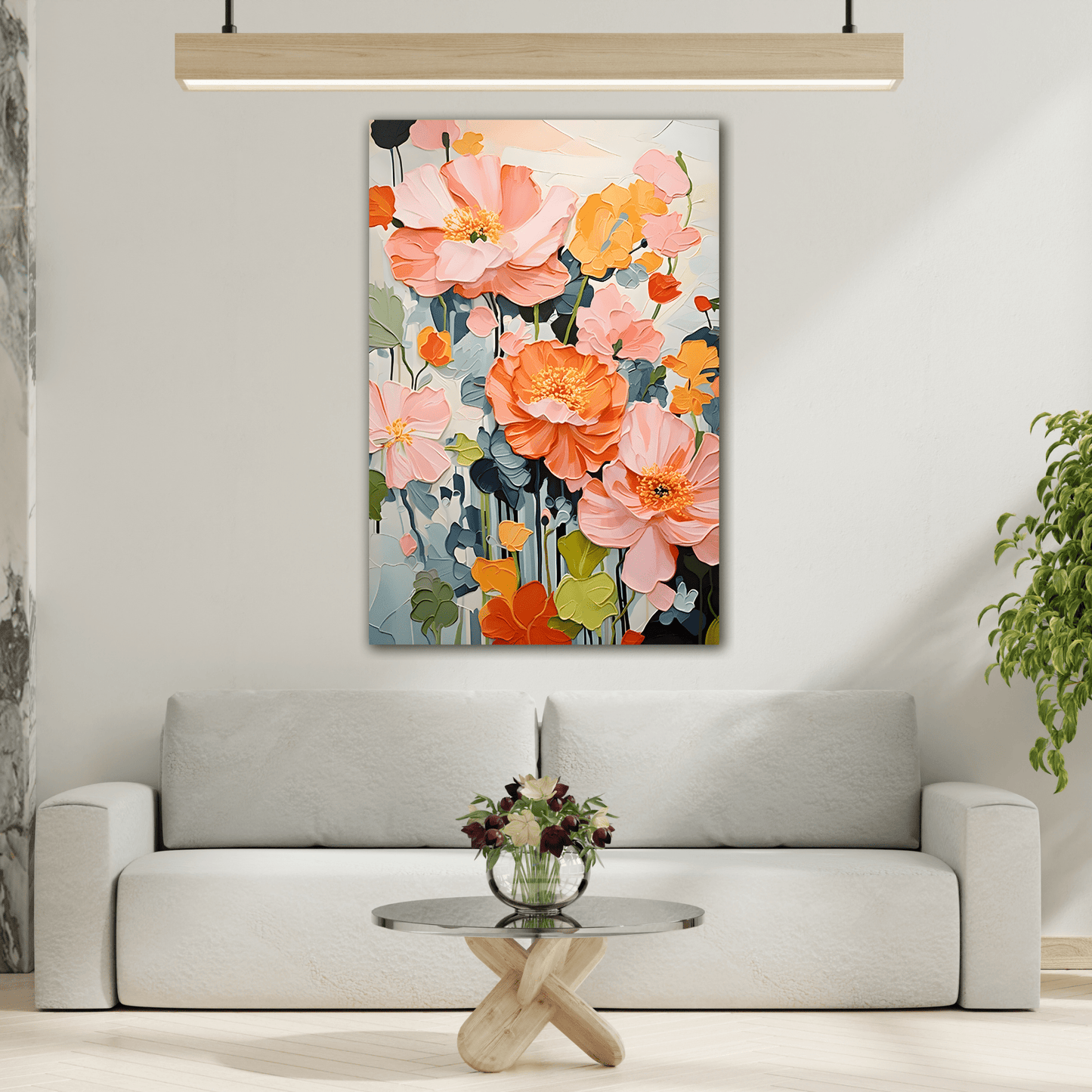 Floral Boho Canvas Wall Art - Vibrant Minimalist Flowers Print
