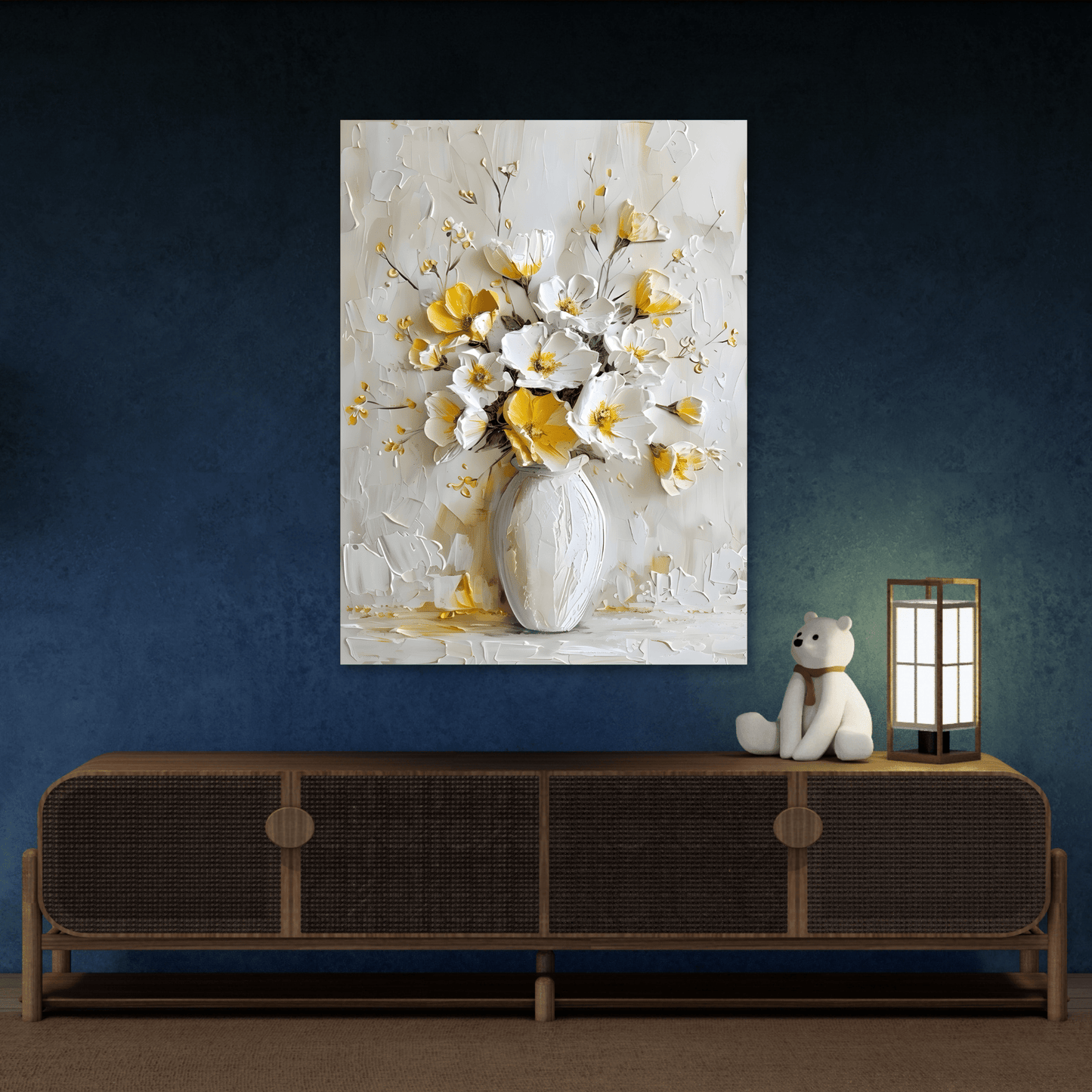Floral Canvas Yellow White Vintage Flowers Wall Art Print