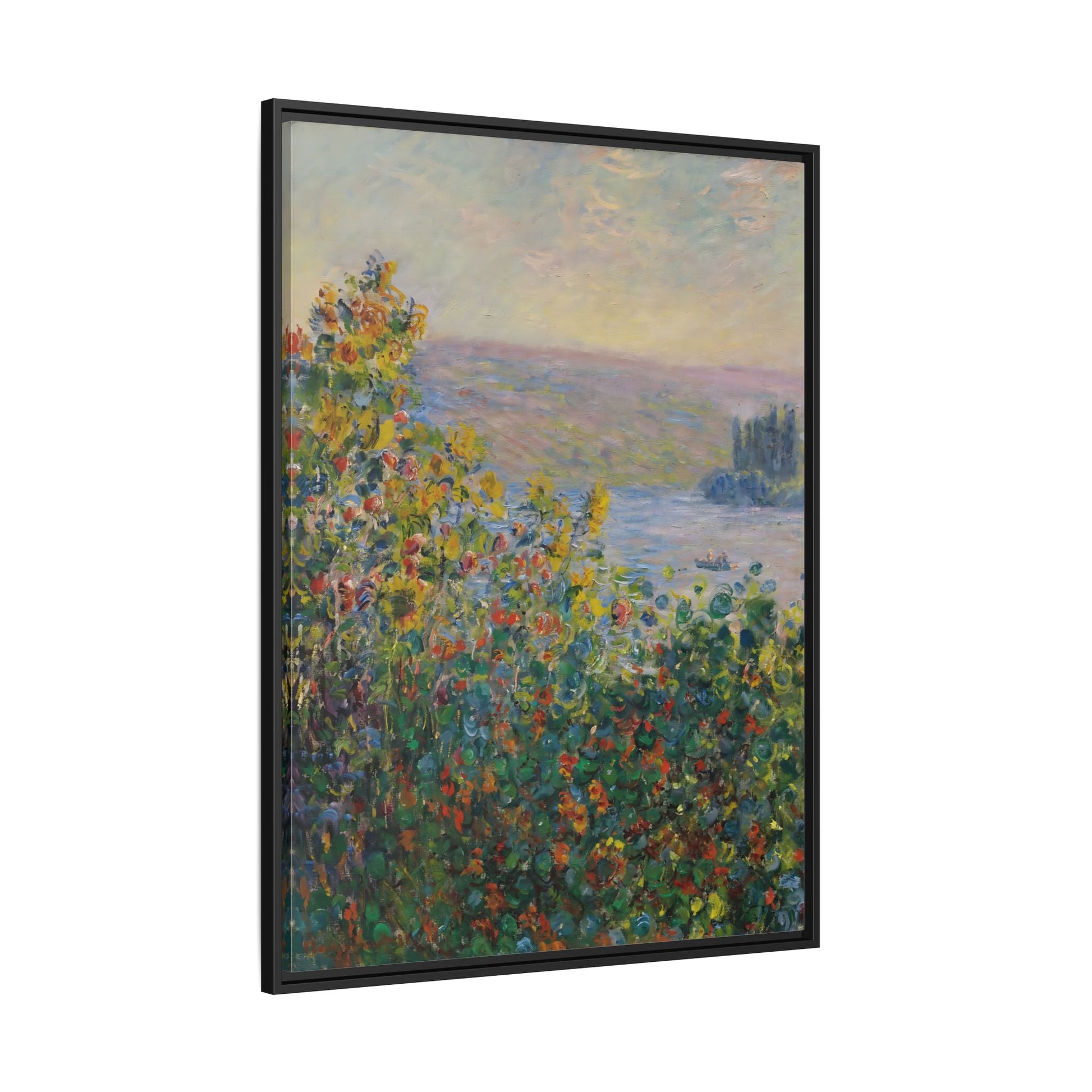 Flower Beds Vetheuil - Framed Monet Canvas Wall Art Reproduction Prints