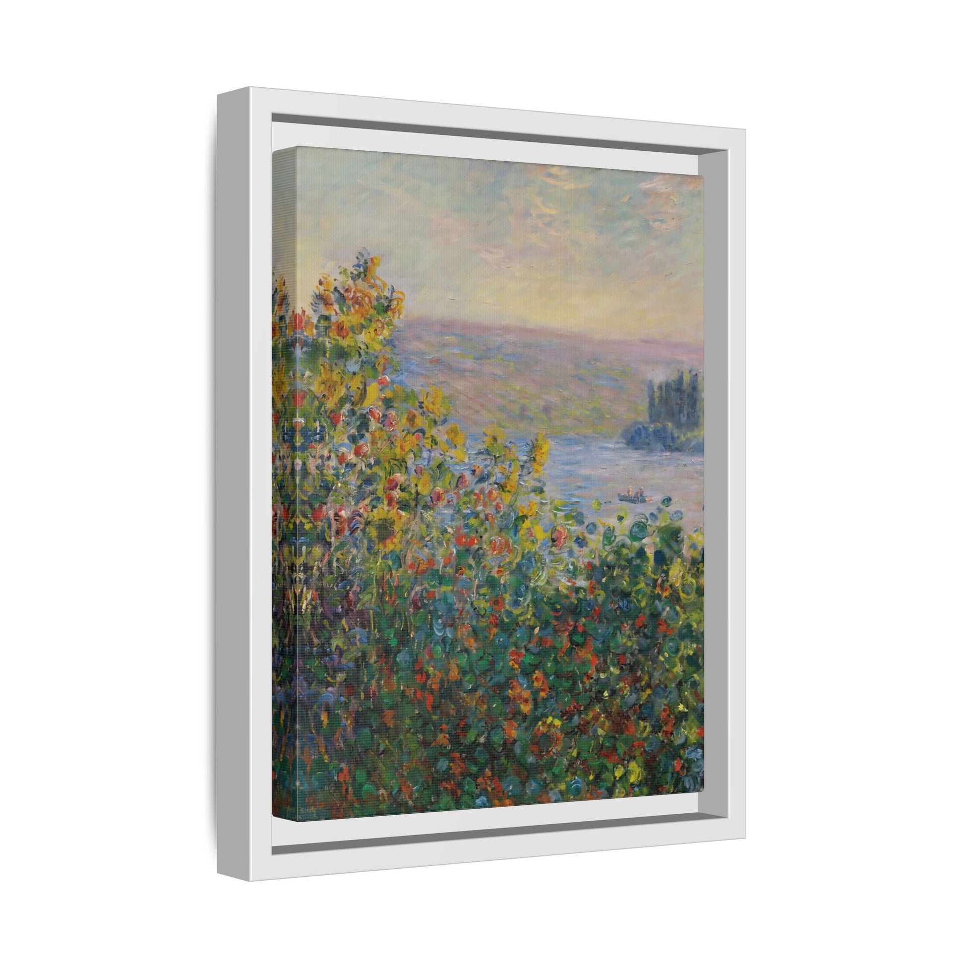Flower Beds Vetheuil - Framed Monet Canvas Wall Art Reproduction Prints