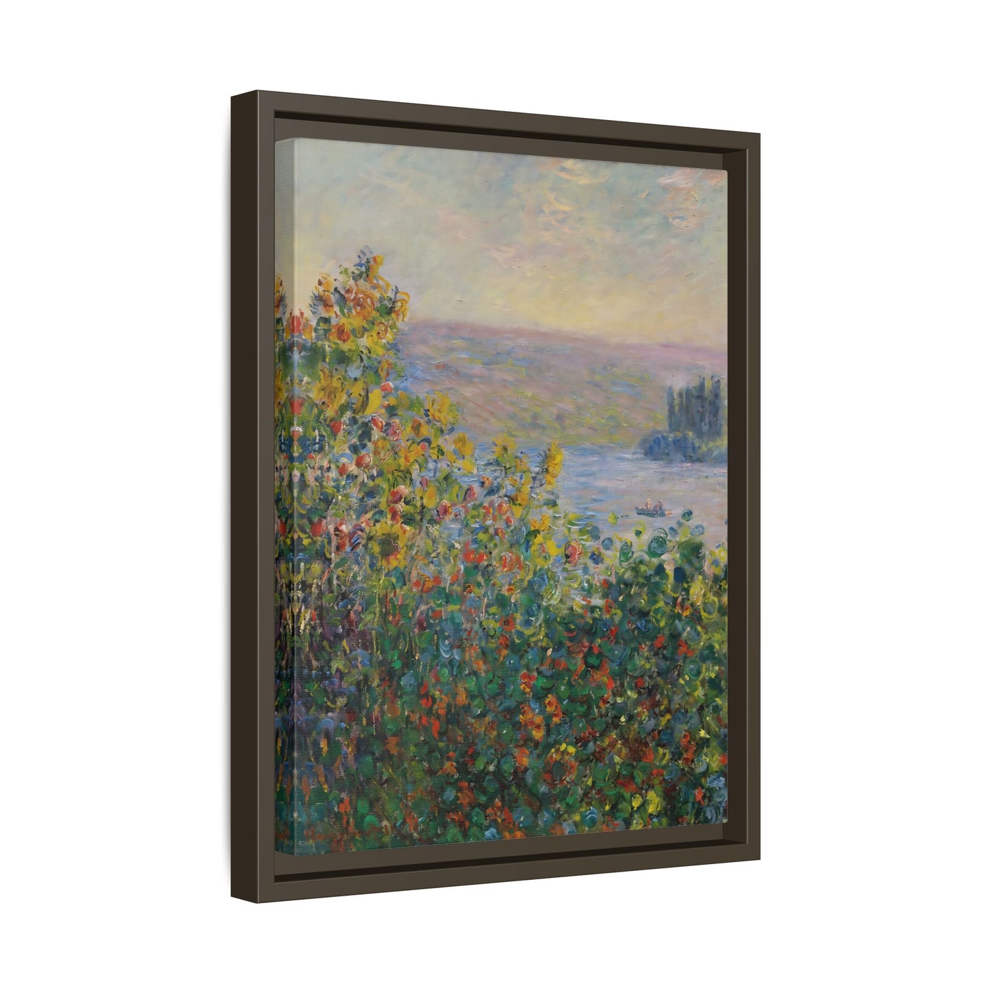 Flower Beds Vetheuil - Framed Monet Canvas Wall Art Reproduction Prints