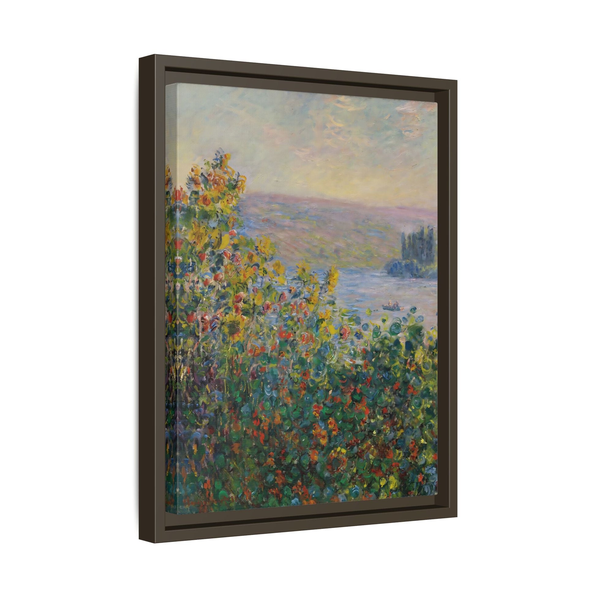 Flower Beds Vetheuil - Framed Monet Canvas Wall Art Reproduction Prints