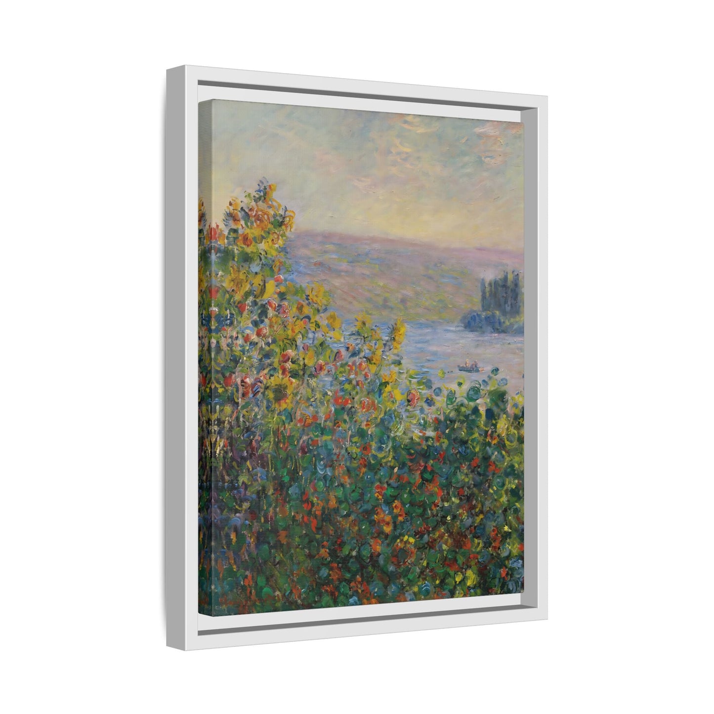 Flower Beds Vetheuil - Framed Monet Canvas Wall Art Reproduction Prints