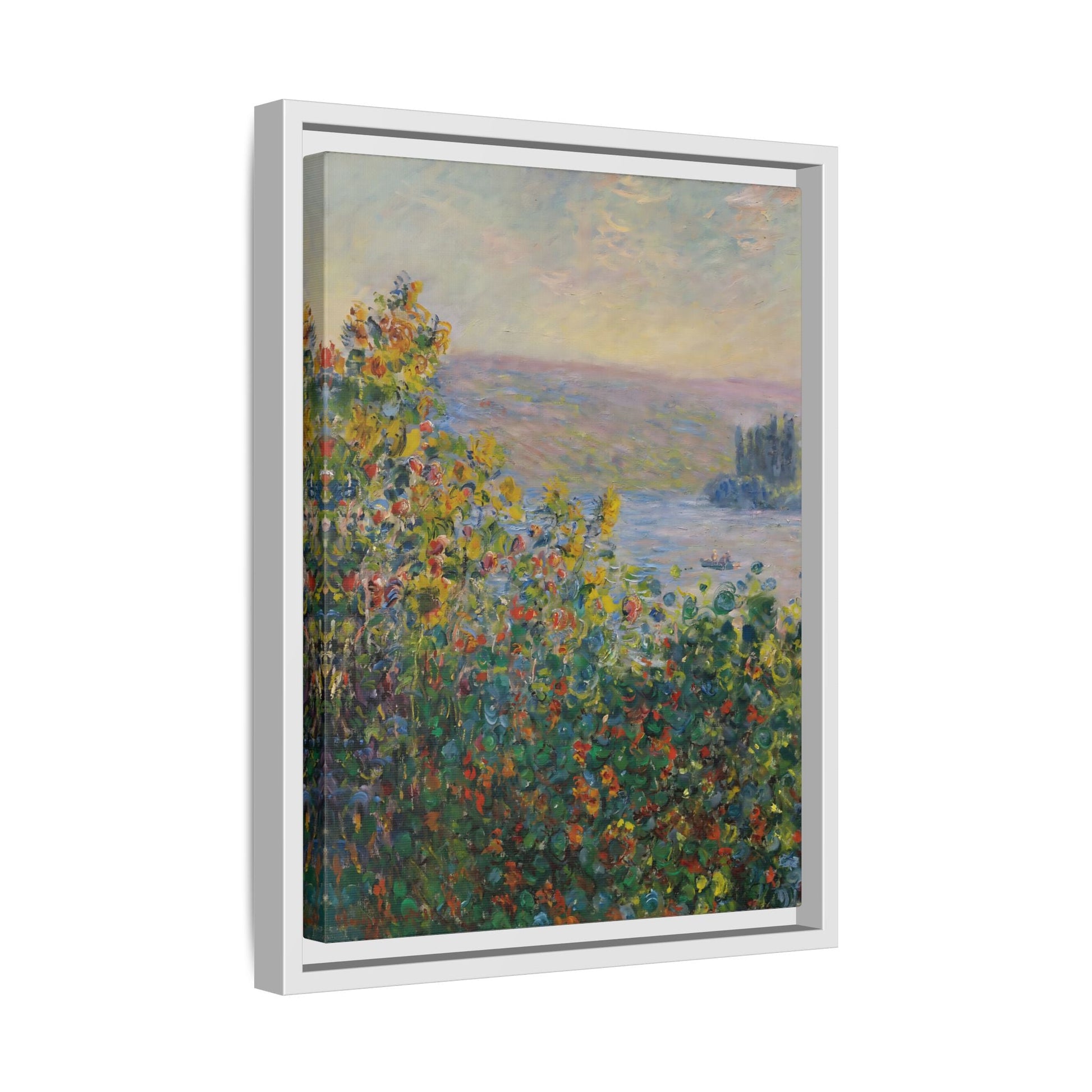 Flower Beds Vetheuil - Framed Monet Canvas Wall Art Reproduction Prints