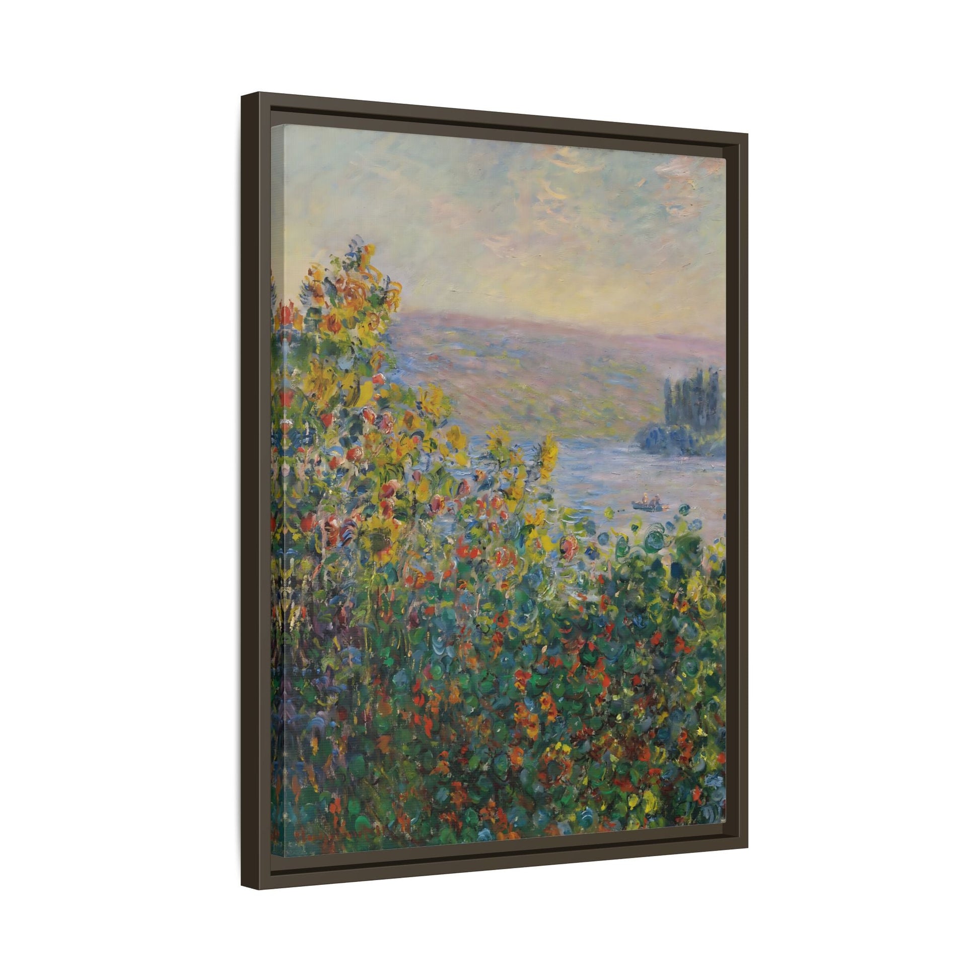 Flower Beds Vetheuil - Framed Monet Canvas Wall Art Reproduction Prints