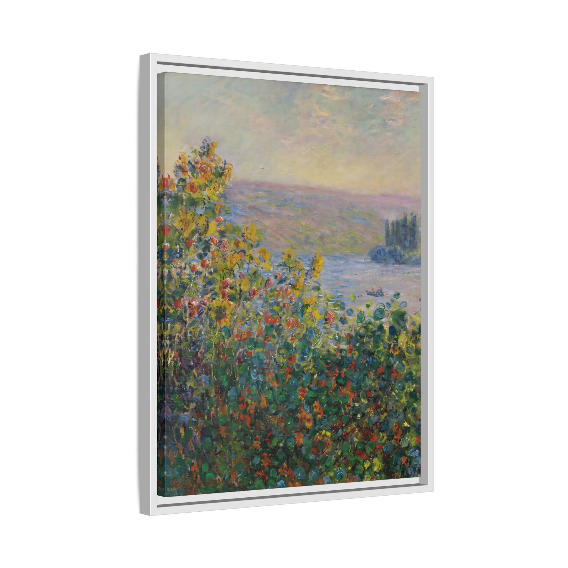 Flower Beds Vetheuil - Framed Monet Canvas Wall Art Reproduction Prints