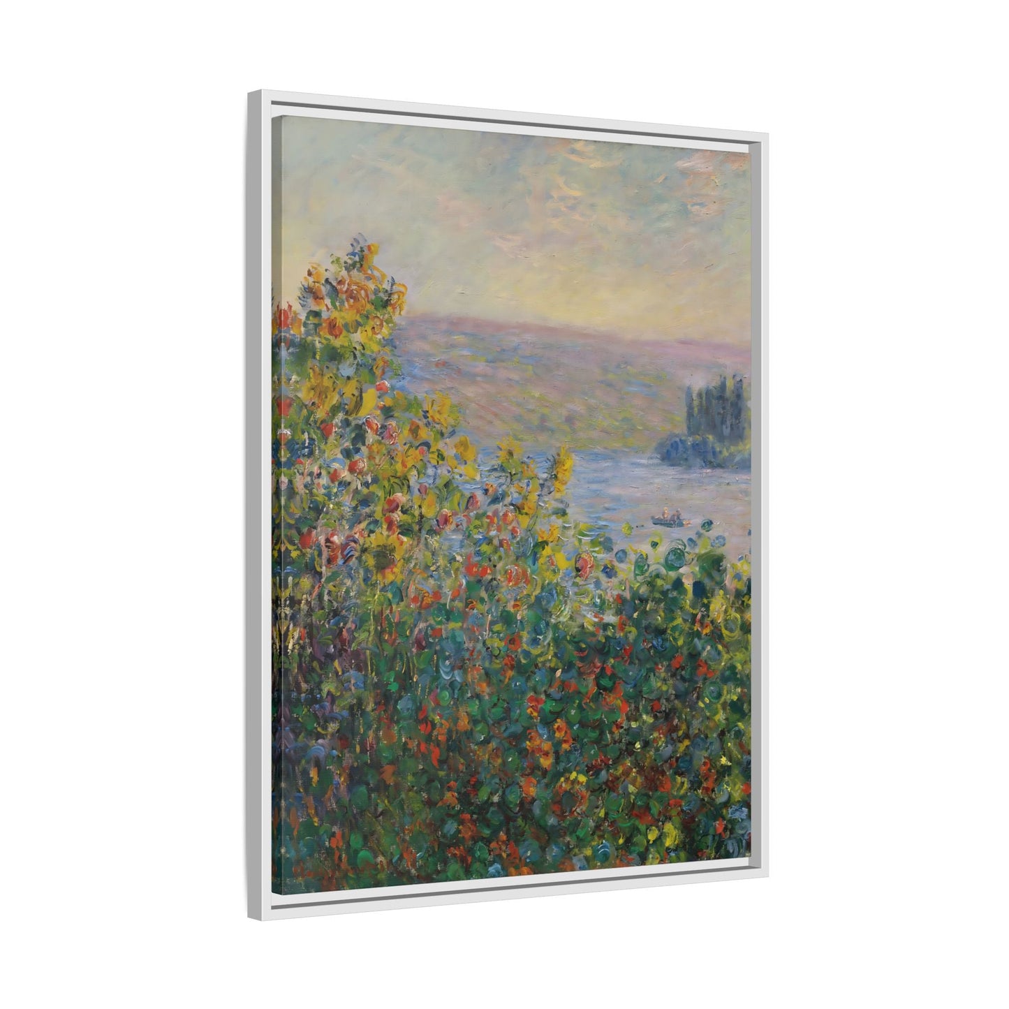 Flower Beds Vetheuil - Framed Monet Canvas Wall Art Reproduction Prints