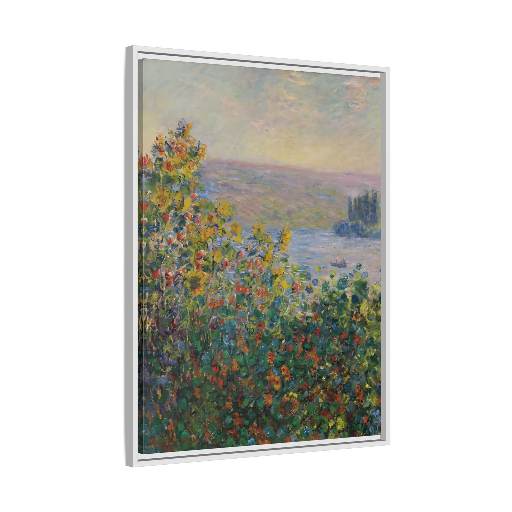 Flower Beds Vetheuil - Framed Monet Canvas Wall Art Reproduction Prints