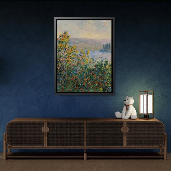 Flower Beds Vetheuil - Framed Monet Canvas Wall Art Reproduction Prints