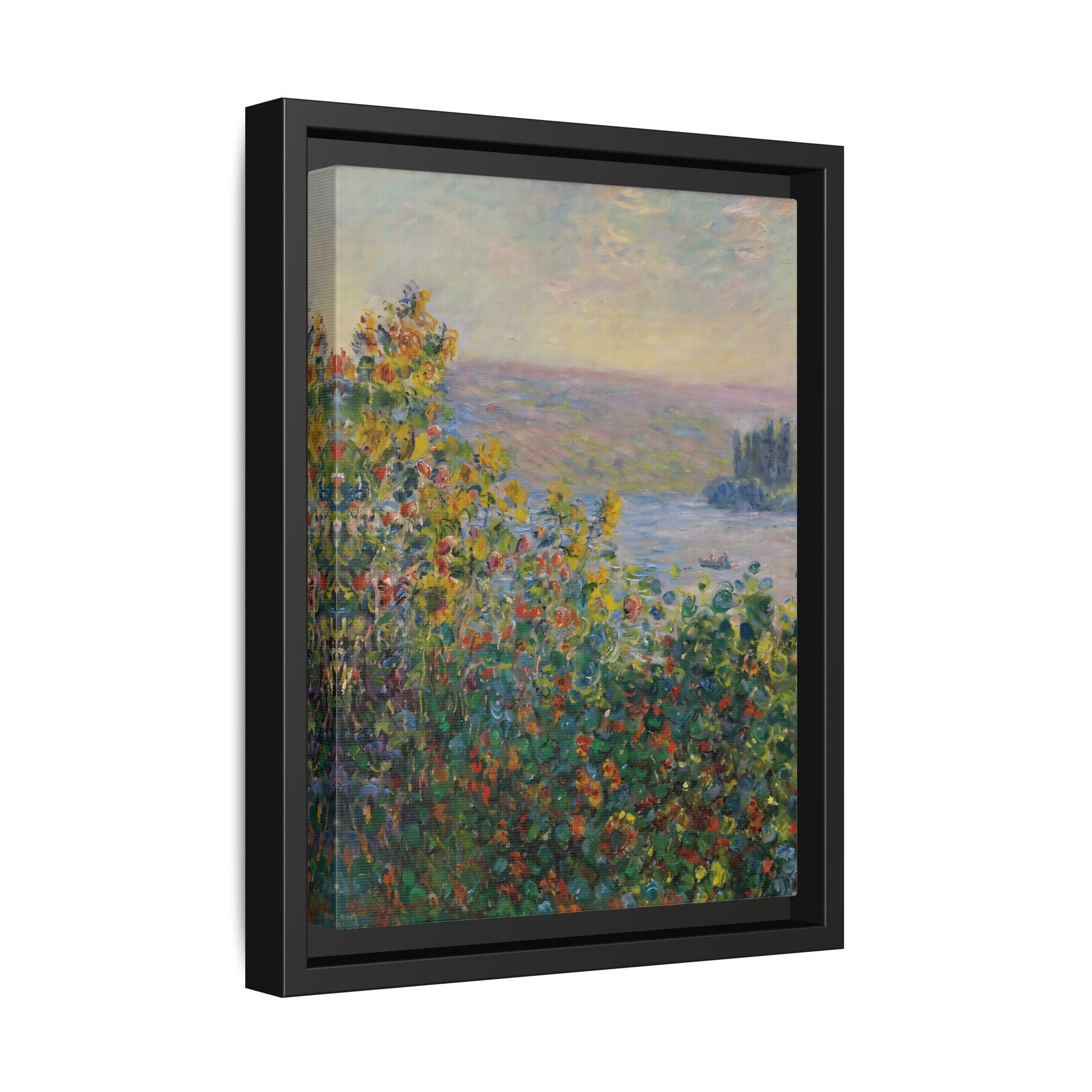 Flower Beds Vetheuil - Framed Monet Canvas Wall Art Reproduction Prints