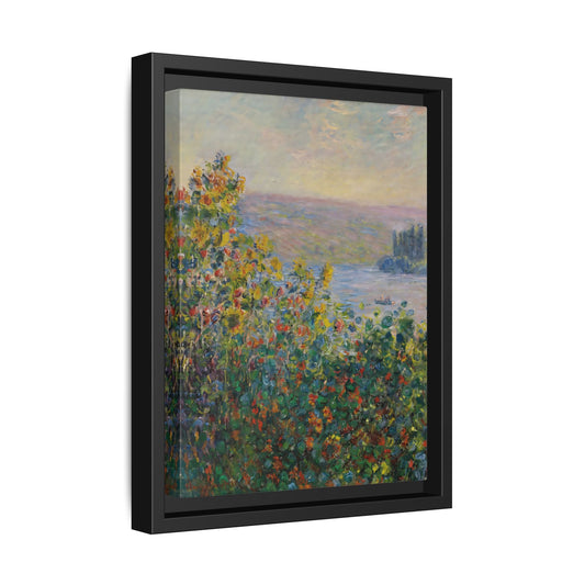 Flower Beds Vetheuil - Framed Monet Canvas Wall Art Reproduction Prints