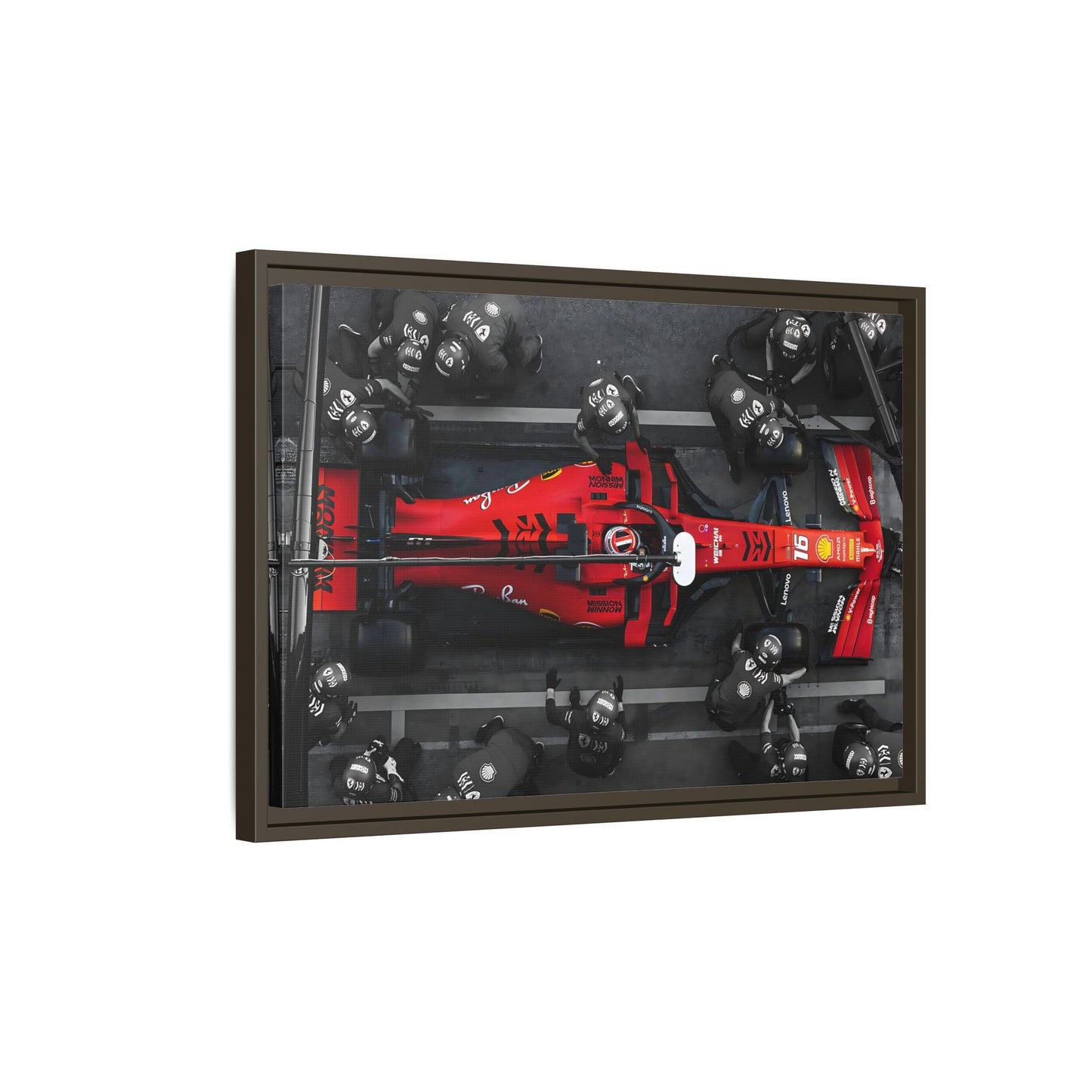 Formula 1 Pit Stop Canvas Wall Art Print - Ferrari F1 Leclerc in Exclusive Frame