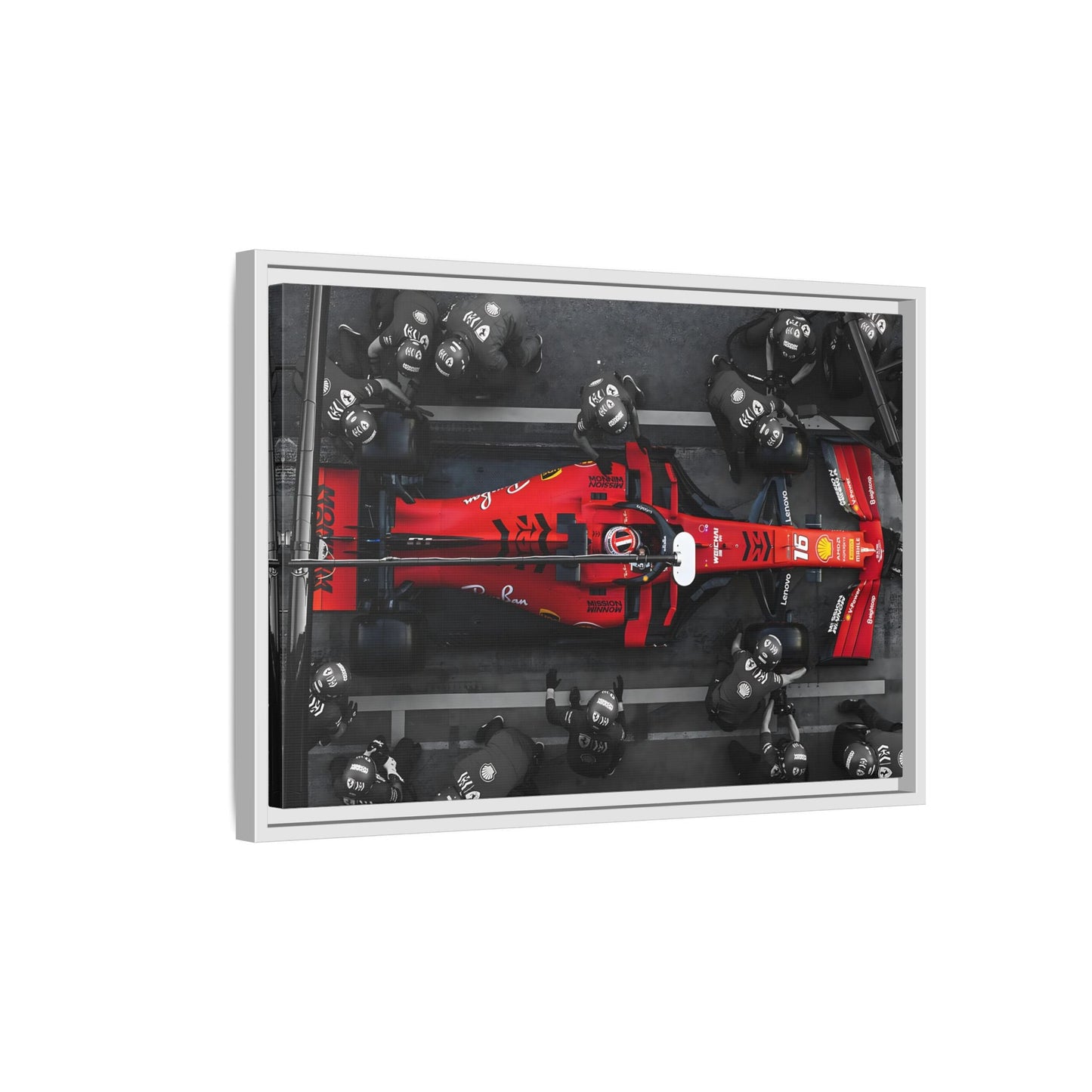Formula 1 Pit Stop Canvas Wall Art Print - Ferrari F1 Leclerc in Exclusive Frame