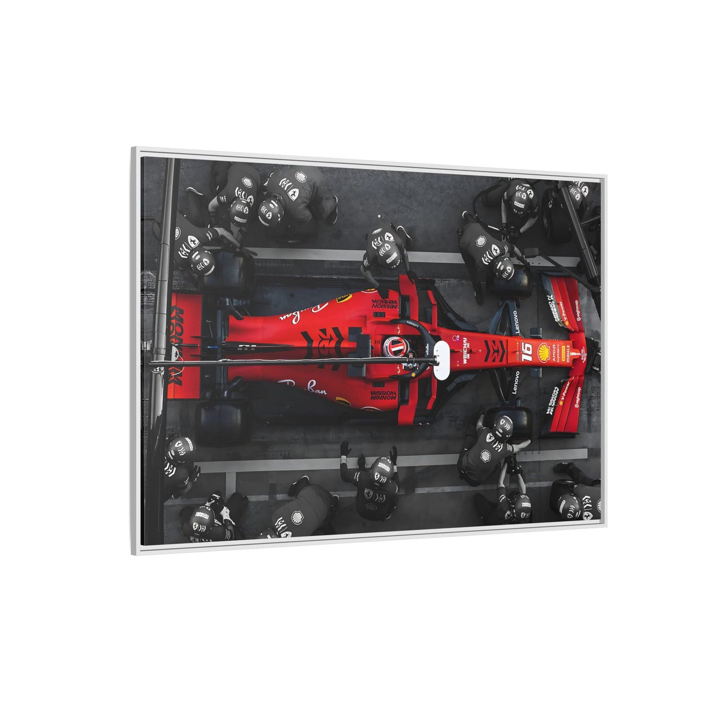 Formula 1 Pit Stop Canvas Wall Art Print - Ferrari F1 Leclerc in Exclusive Frame