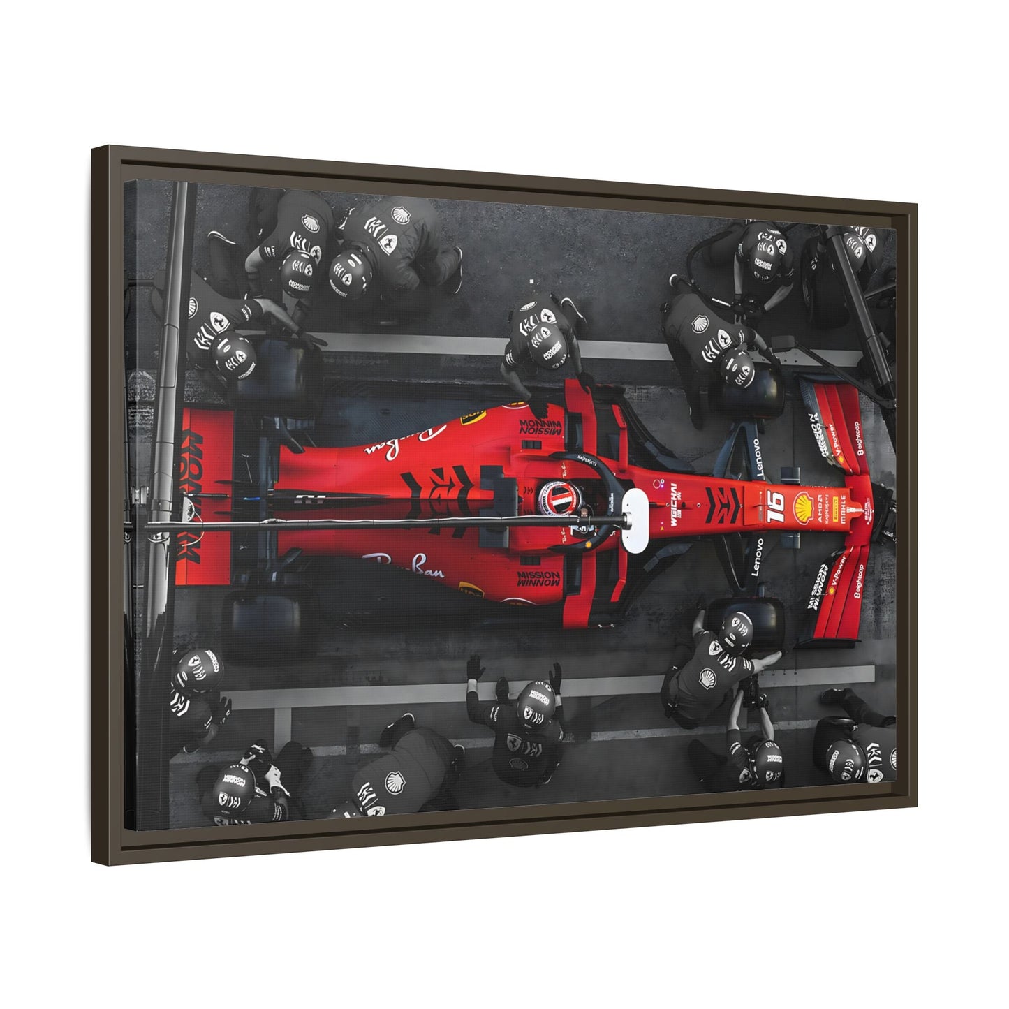 Formula 1 Pit Stop Canvas Wall Art Print - Ferrari F1 Leclerc in Exclusive Frame