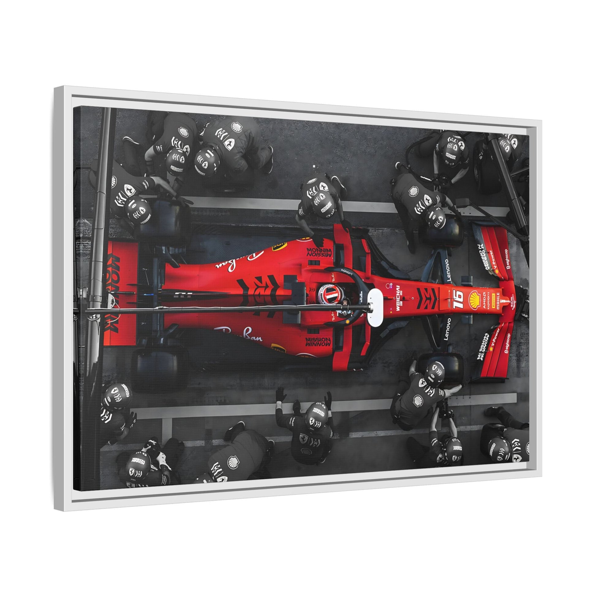 Formula 1 Pit Stop Canvas Wall Art Print - Ferrari F1 Leclerc in Exclusive Frame