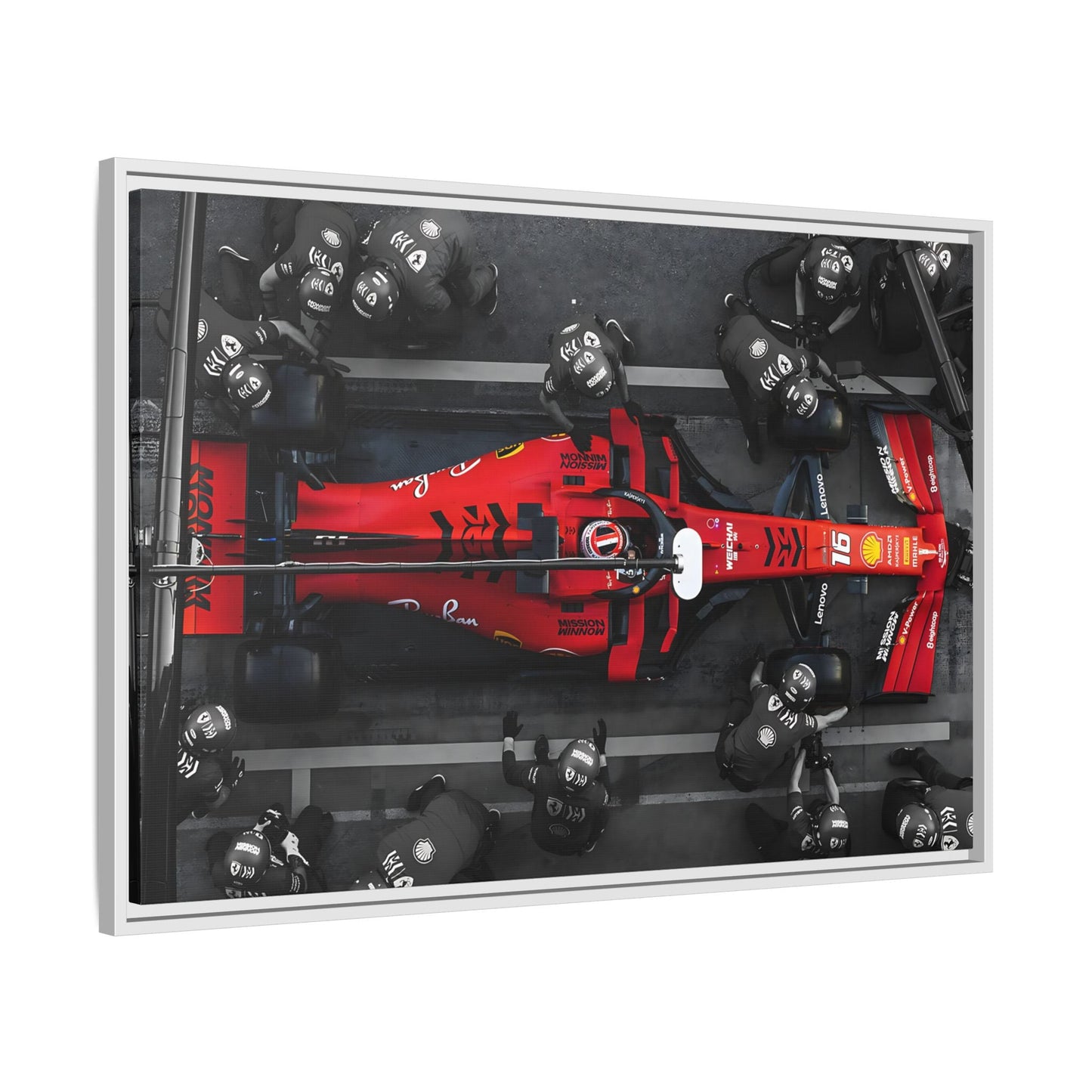 Formula 1 Pit Stop Canvas Wall Art Print - Ferrari F1 Leclerc in Exclusive Frame