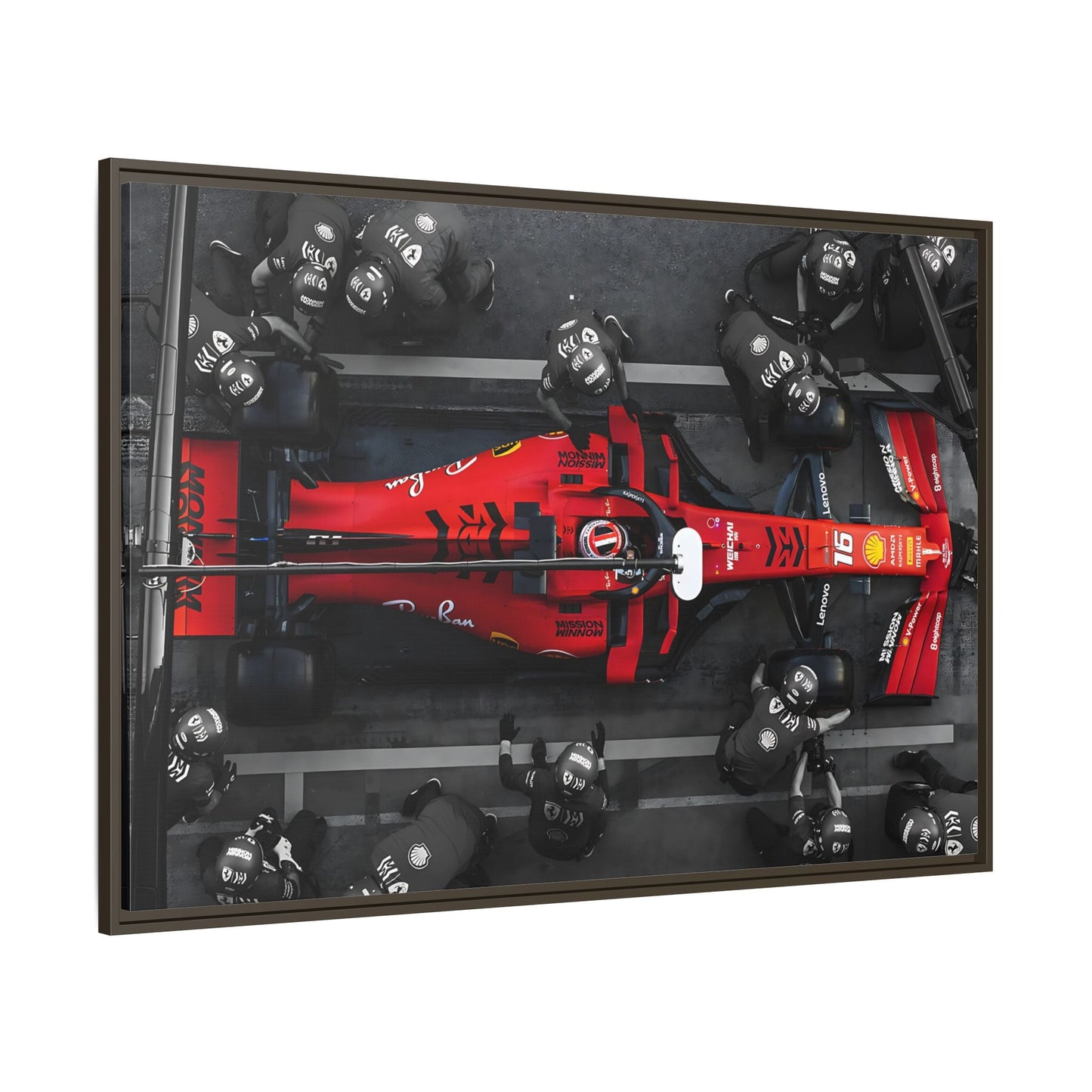 Formula 1 Pit Stop Canvas Wall Art Print - Ferrari F1 Leclerc in Exclusive Frame