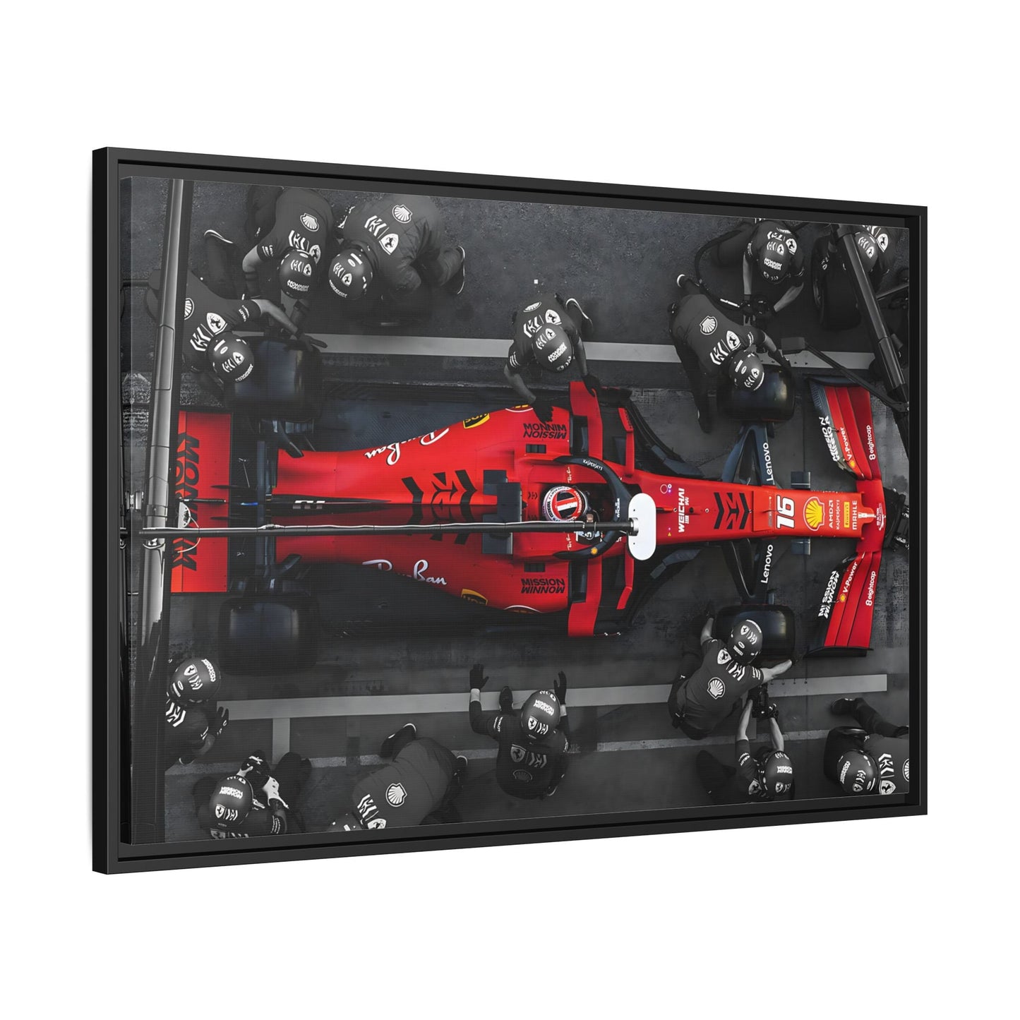 Formula 1 Pit Stop Canvas Wall Art Print - Ferrari F1 Leclerc in Exclusive Frame